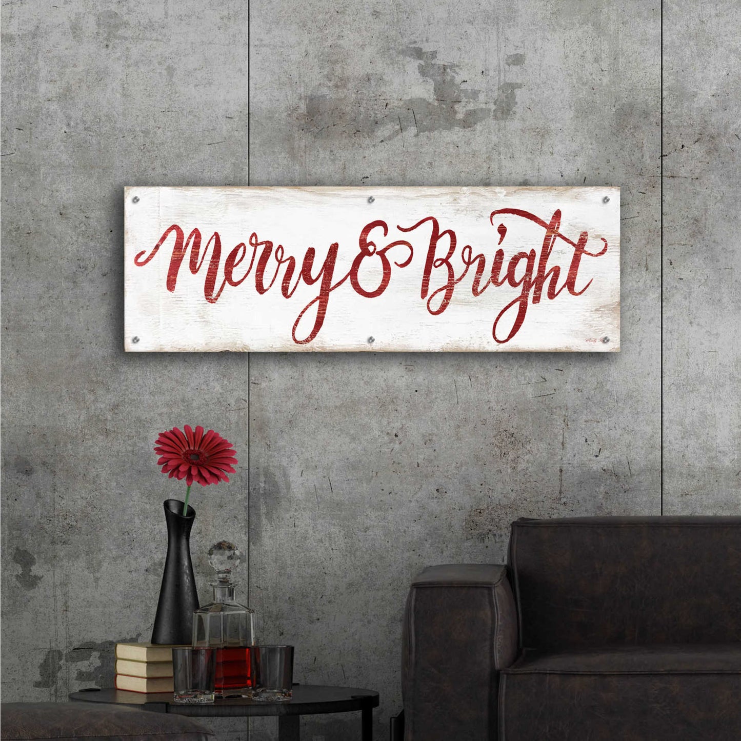 Epic Art 'Merry & Bright Cursive' by Cindy Jacobs, Acrylic Glass Wall Art,48x16