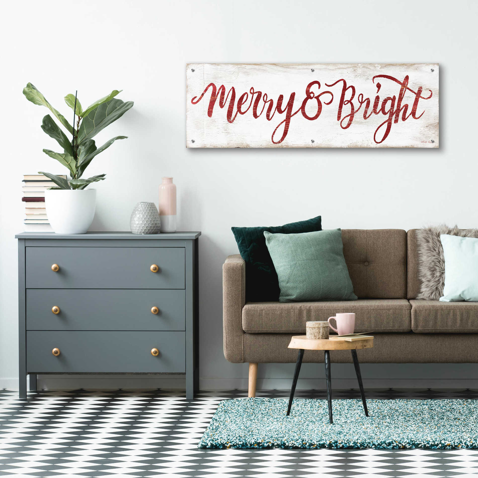 Epic Art 'Merry & Bright Cursive' by Cindy Jacobs, Acrylic Glass Wall Art,48x16