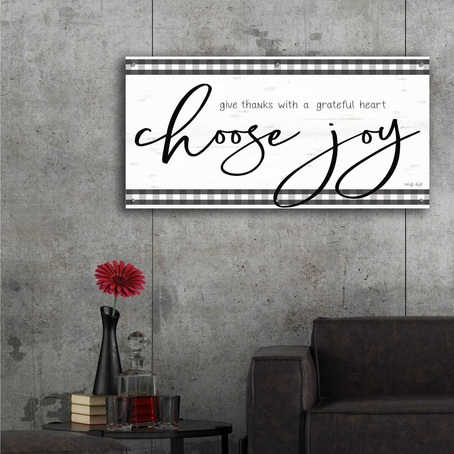 Epic Art 'Choose Joy Plaid' by Cindy Jacobs, Acrylic Glass Wall Art,48x24