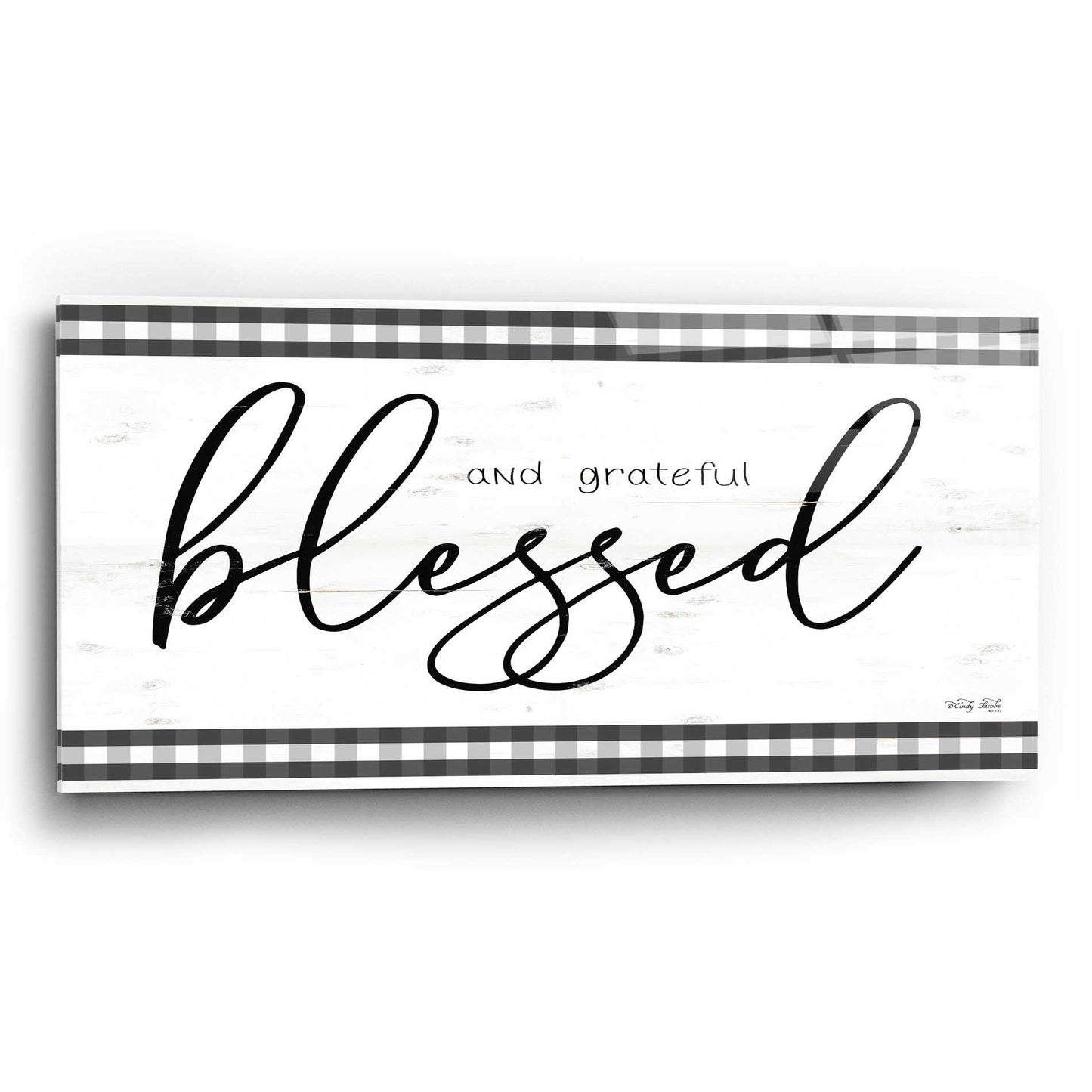 Epic Art 'Blessed and Grateful Plaid' by Cindy Jacobs, Acrylic Glass Wall Art,24x12