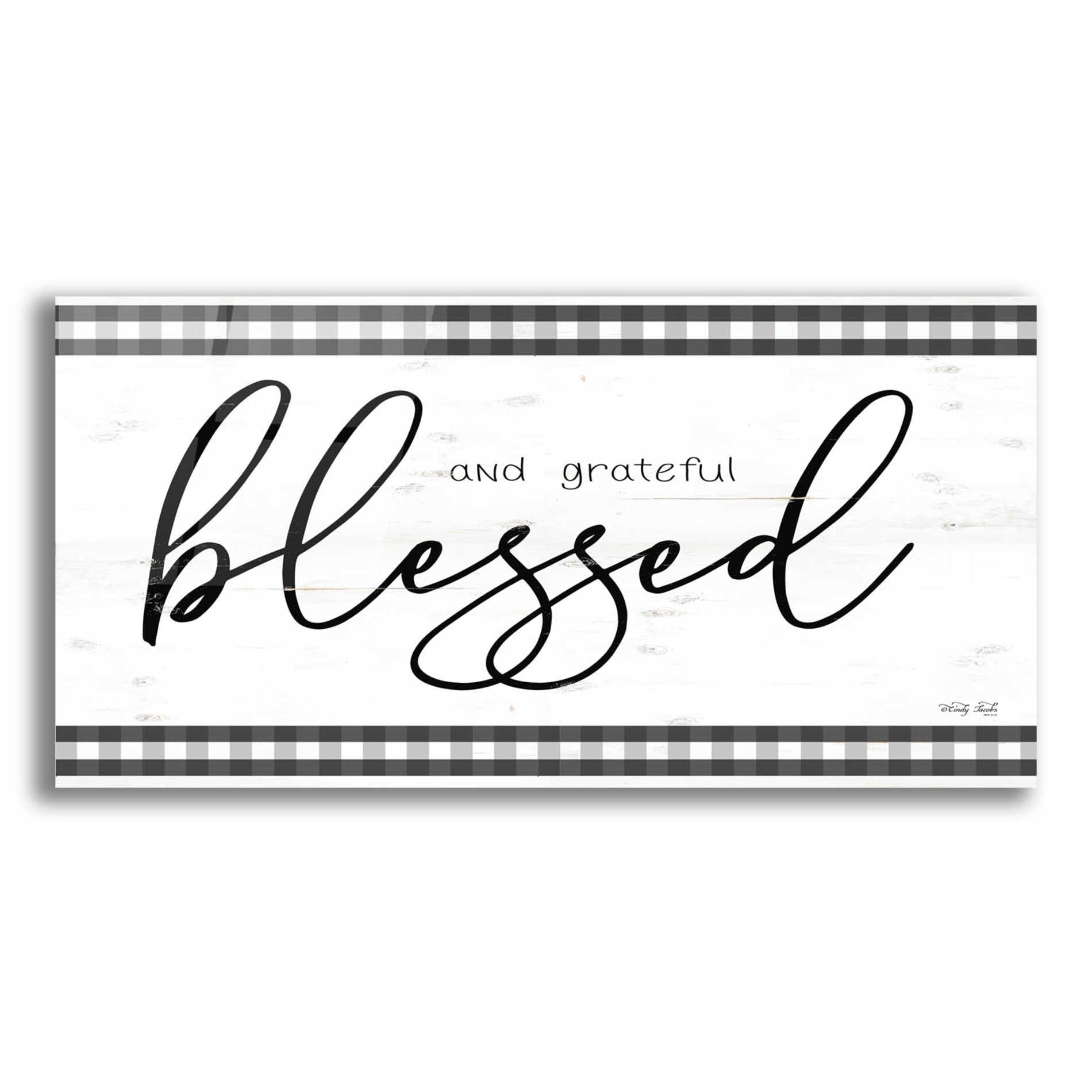 Epic Art 'Blessed and Grateful Plaid' by Cindy Jacobs, Acrylic Glass Wall Art,24x12