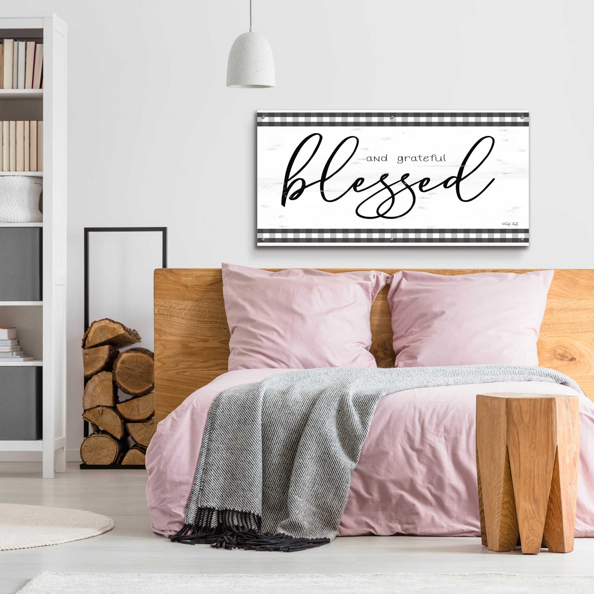 Epic Art 'Blessed and Grateful Plaid' by Cindy Jacobs, Acrylic Glass Wall Art,48x24