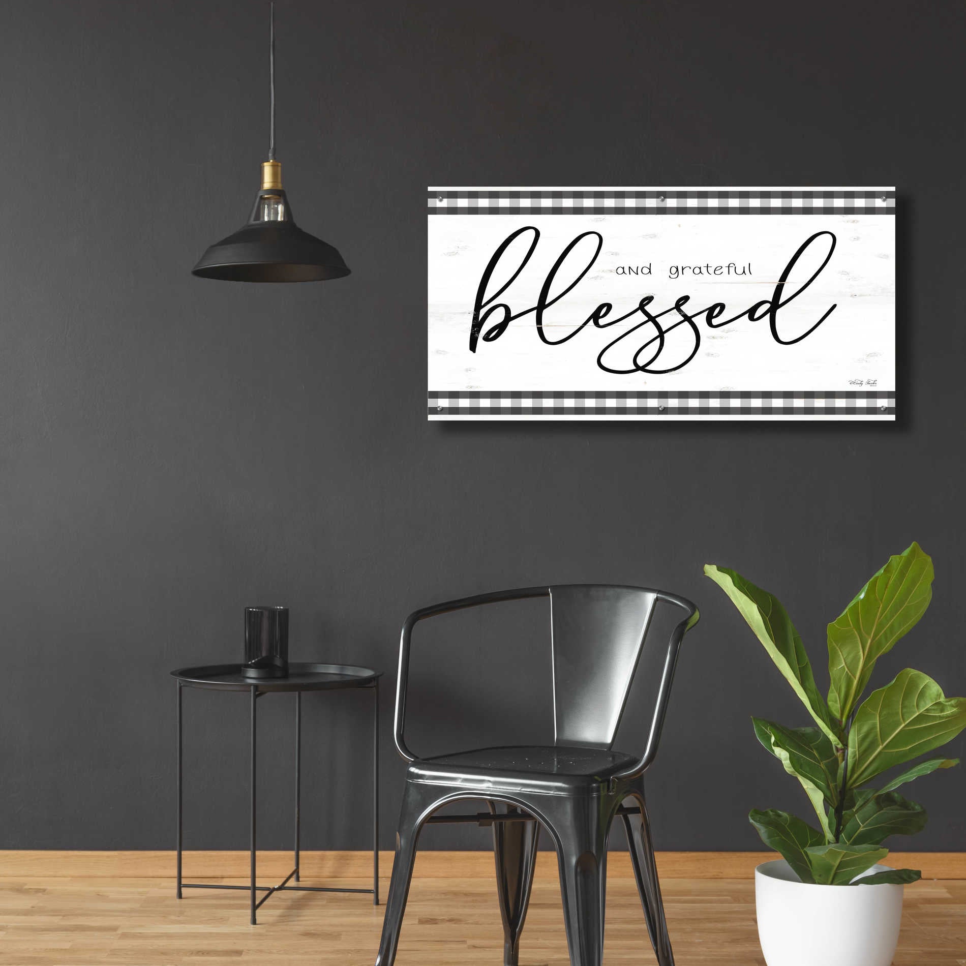 Epic Art 'Blessed and Grateful Plaid' by Cindy Jacobs, Acrylic Glass Wall Art,48x24