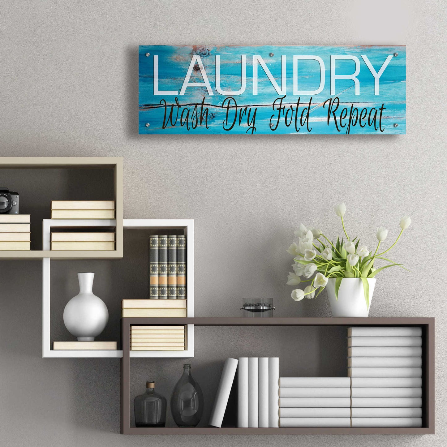 Epic Art 'Laundry - Wash, Dry, Fold, Repeat 2' by Cindy Jacobs, Acrylic Glass Wall Art,36x12