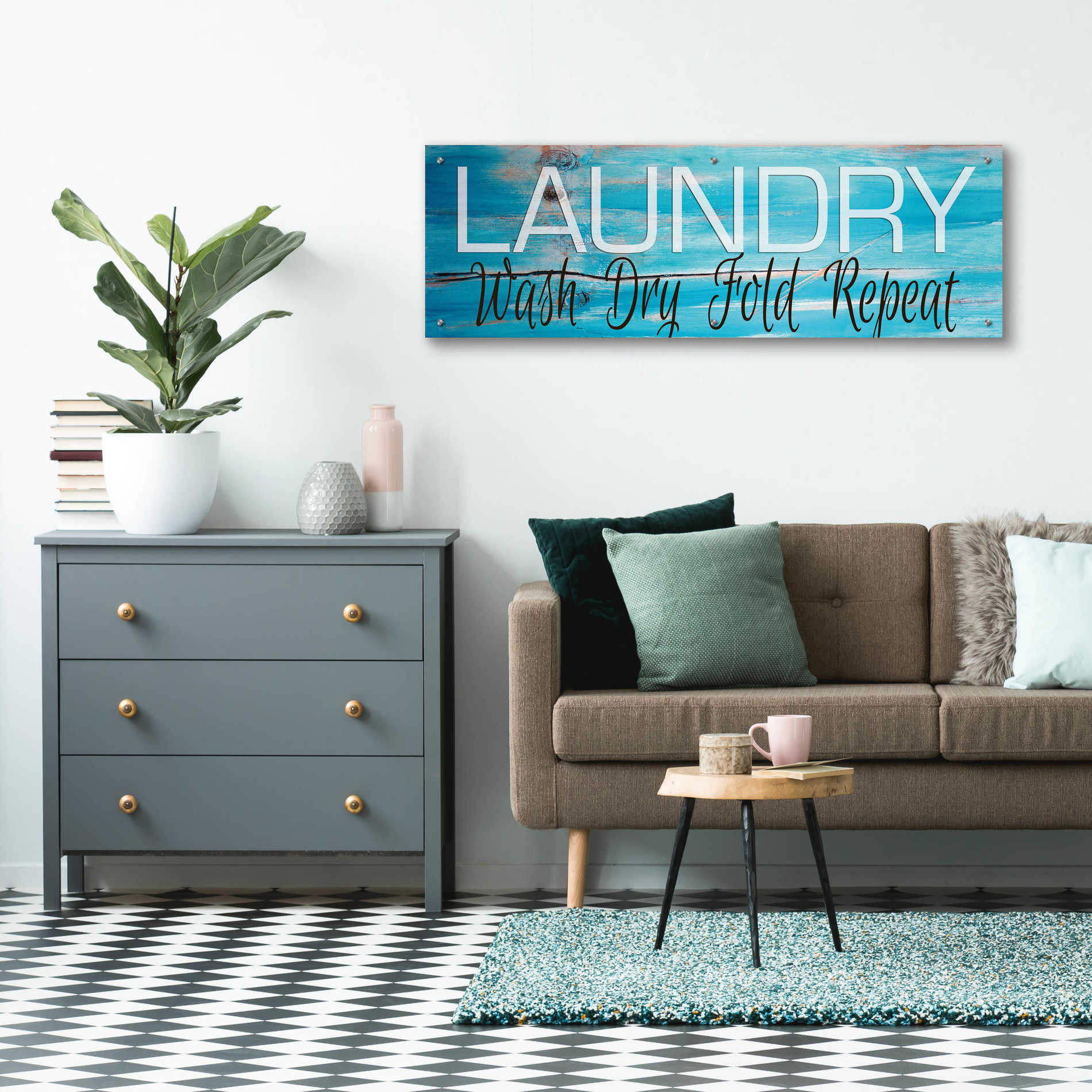 Epic Art 'Laundry - Wash, Dry, Fold, Repeat 2' by Cindy Jacobs, Acrylic Glass Wall Art,48x16