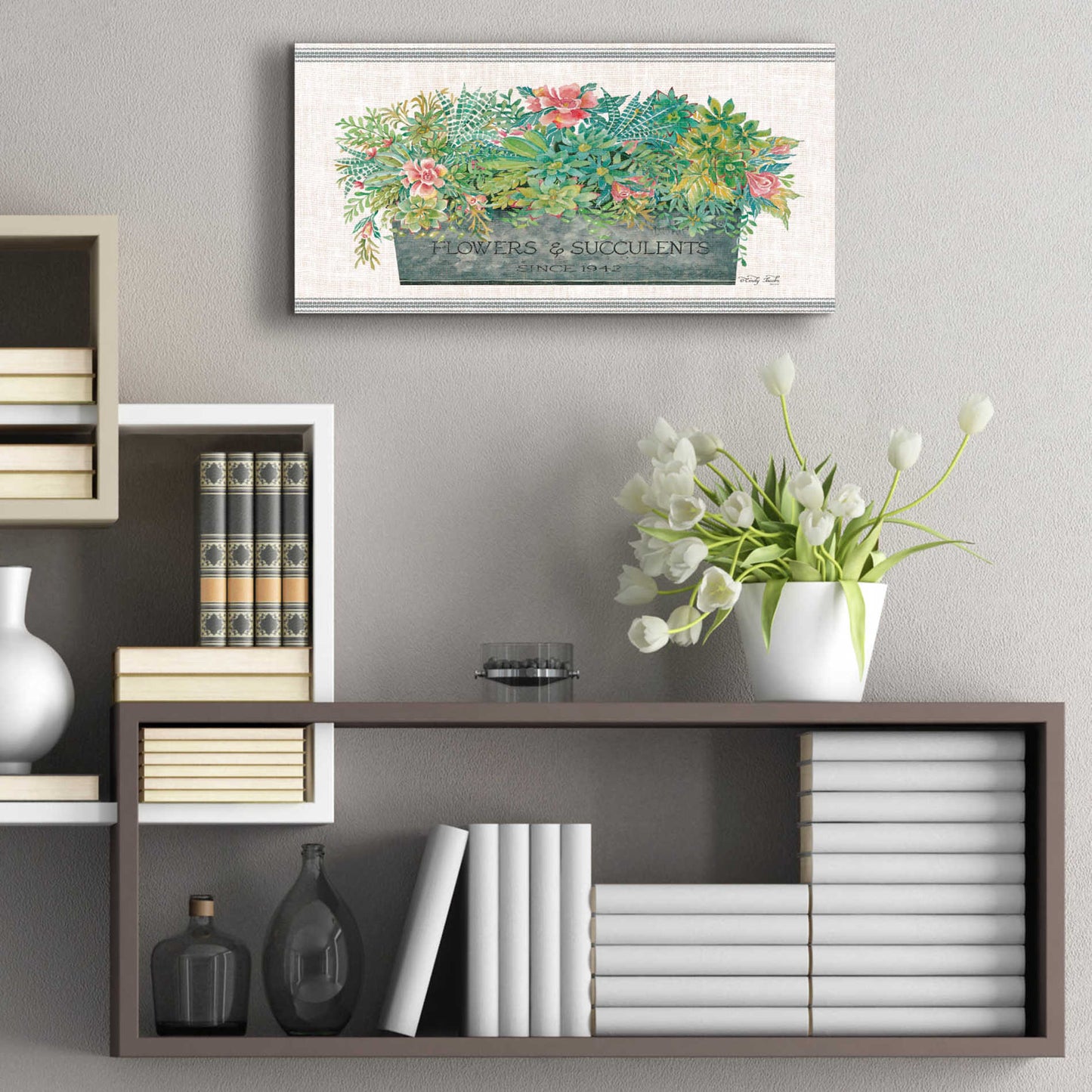 Epic Art 'Flowers & Succulents' by Cindy Jacobs, Acrylic Glass Wall Art,24x12