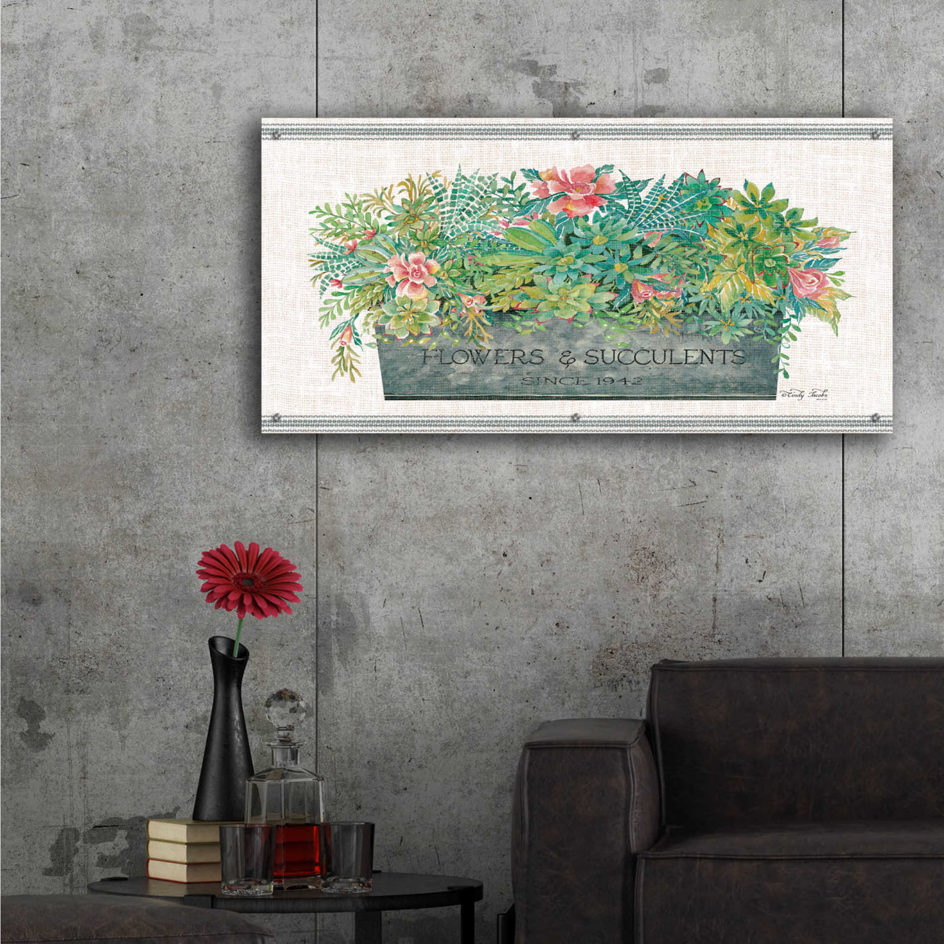 Epic Art 'Flowers & Succulents' by Cindy Jacobs, Acrylic Glass Wall Art,48x24