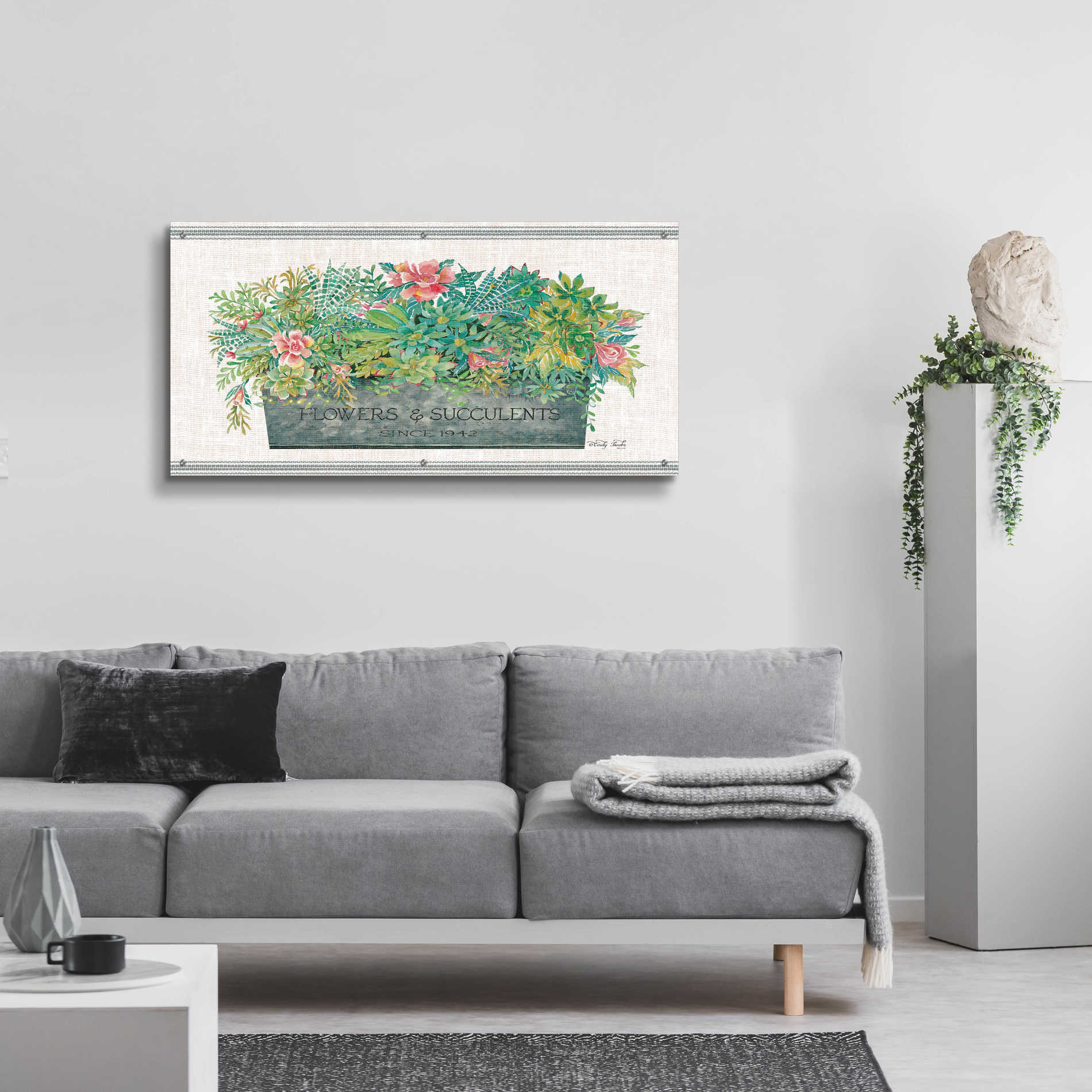 Epic Art 'Flowers & Succulents' by Cindy Jacobs, Acrylic Glass Wall Art,48x24