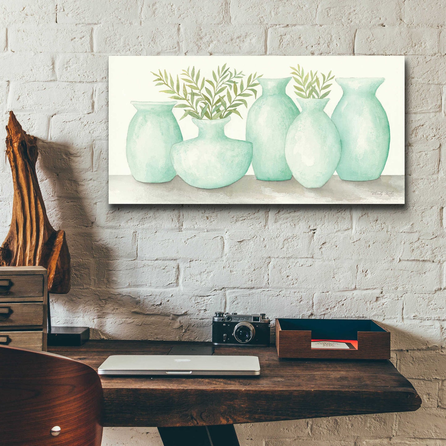Epic Art 'Mint Vases' by Cindy Jacobs, Acrylic Glass Wall Art,24x12