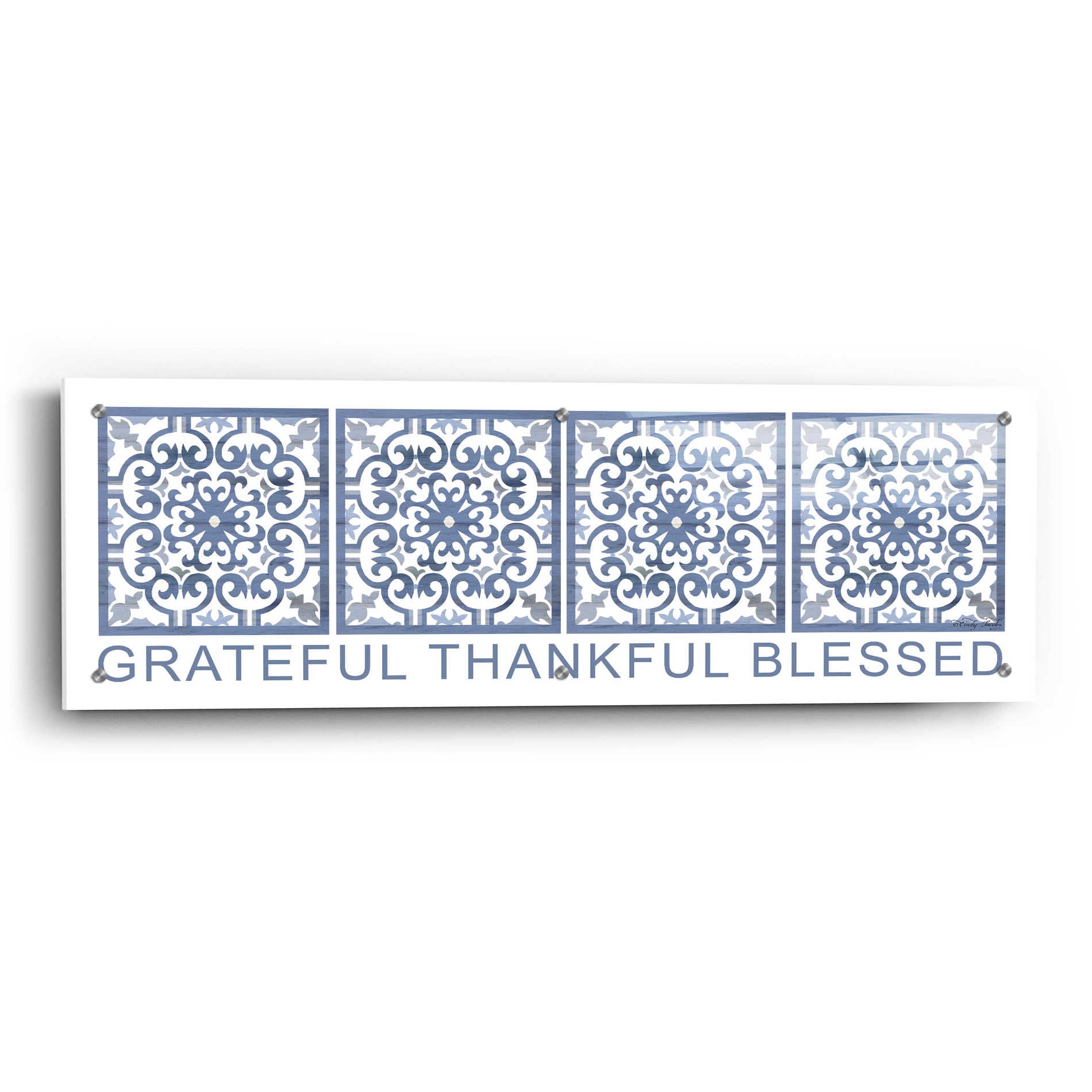 Epic Art 'Grateful, Thankful, Blessed Pattern' by Cindy Jacobs, Acrylic Glass Wall Art,36x12