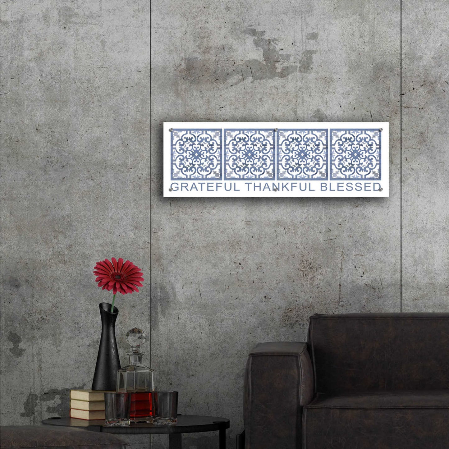 Epic Art 'Grateful, Thankful, Blessed Pattern' by Cindy Jacobs, Acrylic Glass Wall Art,36x12