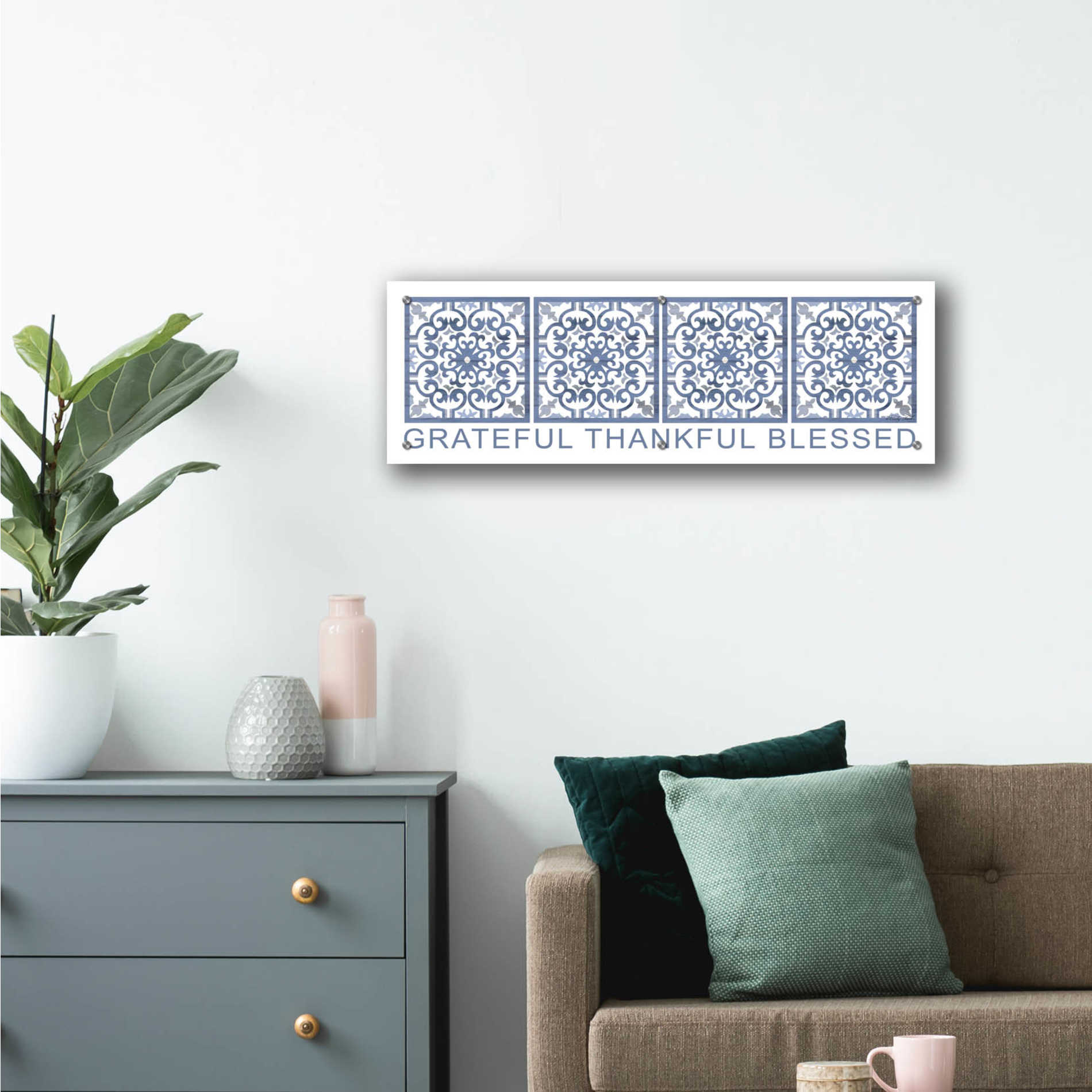 Epic Art 'Grateful, Thankful, Blessed Pattern' by Cindy Jacobs, Acrylic Glass Wall Art,36x12