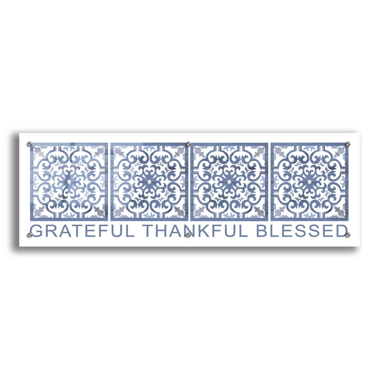 Epic Art 'Grateful, Thankful, Blessed Pattern' by Cindy Jacobs, Acrylic Glass Wall Art,36x12