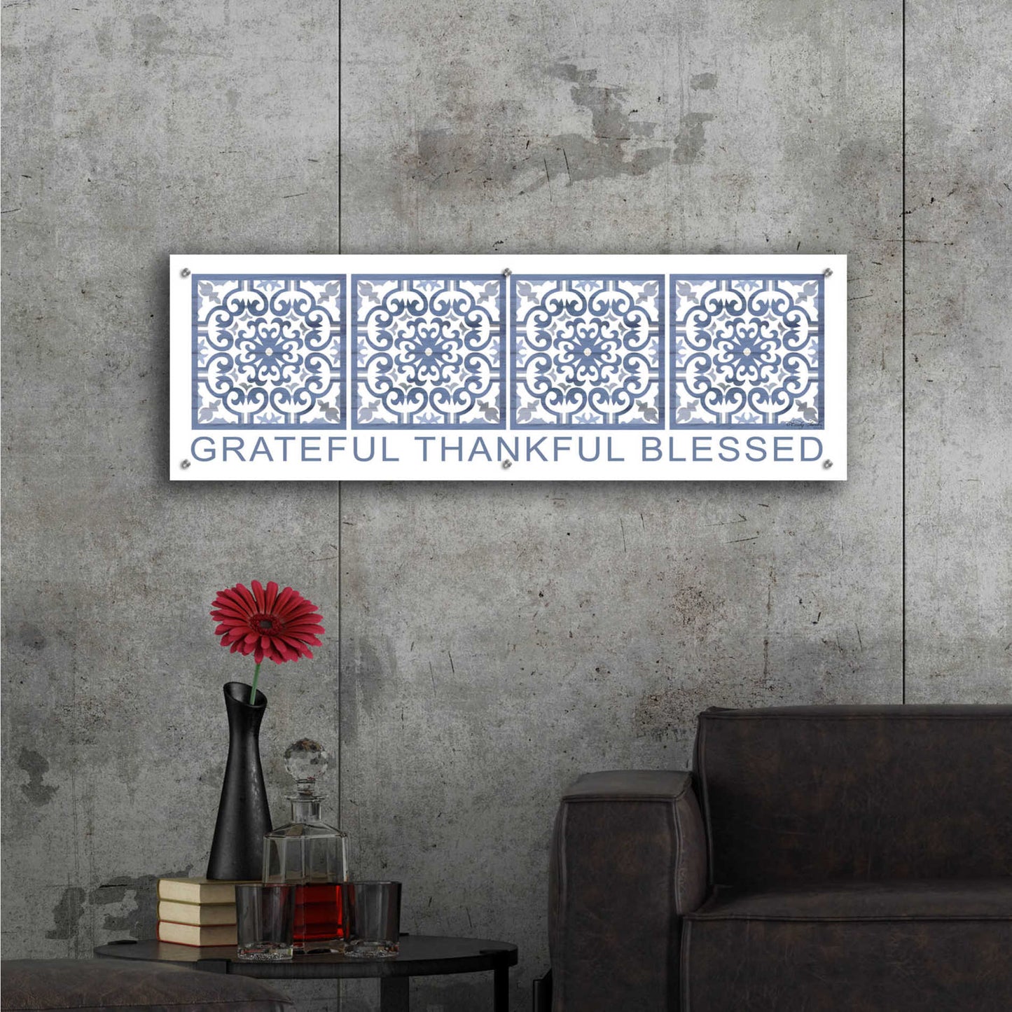 Epic Art 'Grateful, Thankful, Blessed Pattern' by Cindy Jacobs, Acrylic Glass Wall Art,48x16