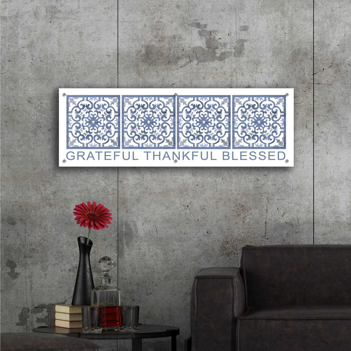 Epic Art 'Grateful, Thankful, Blessed Pattern' by Cindy Jacobs, Acrylic Glass Wall Art,48x16