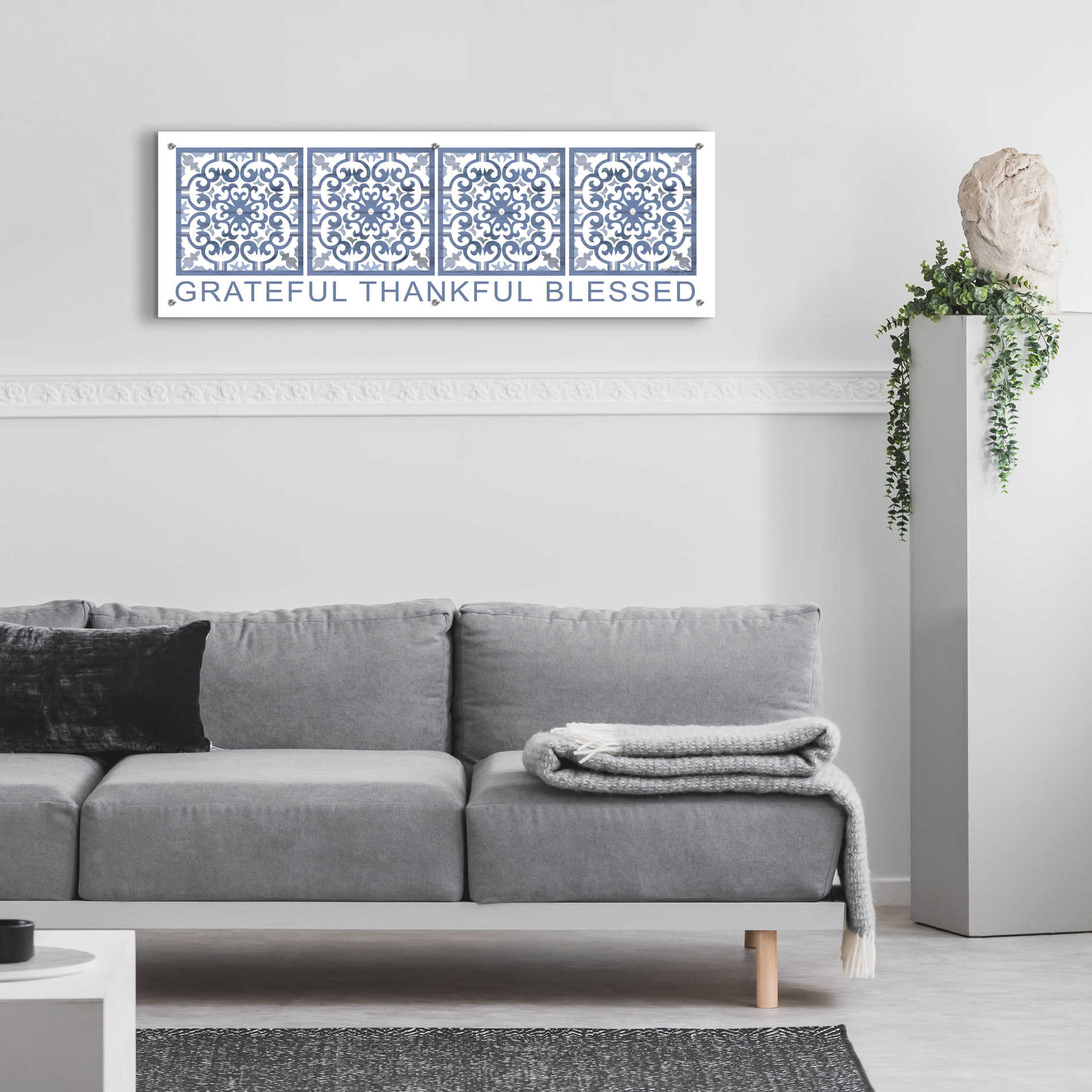 Epic Art 'Grateful, Thankful, Blessed Pattern' by Cindy Jacobs, Acrylic Glass Wall Art,48x16