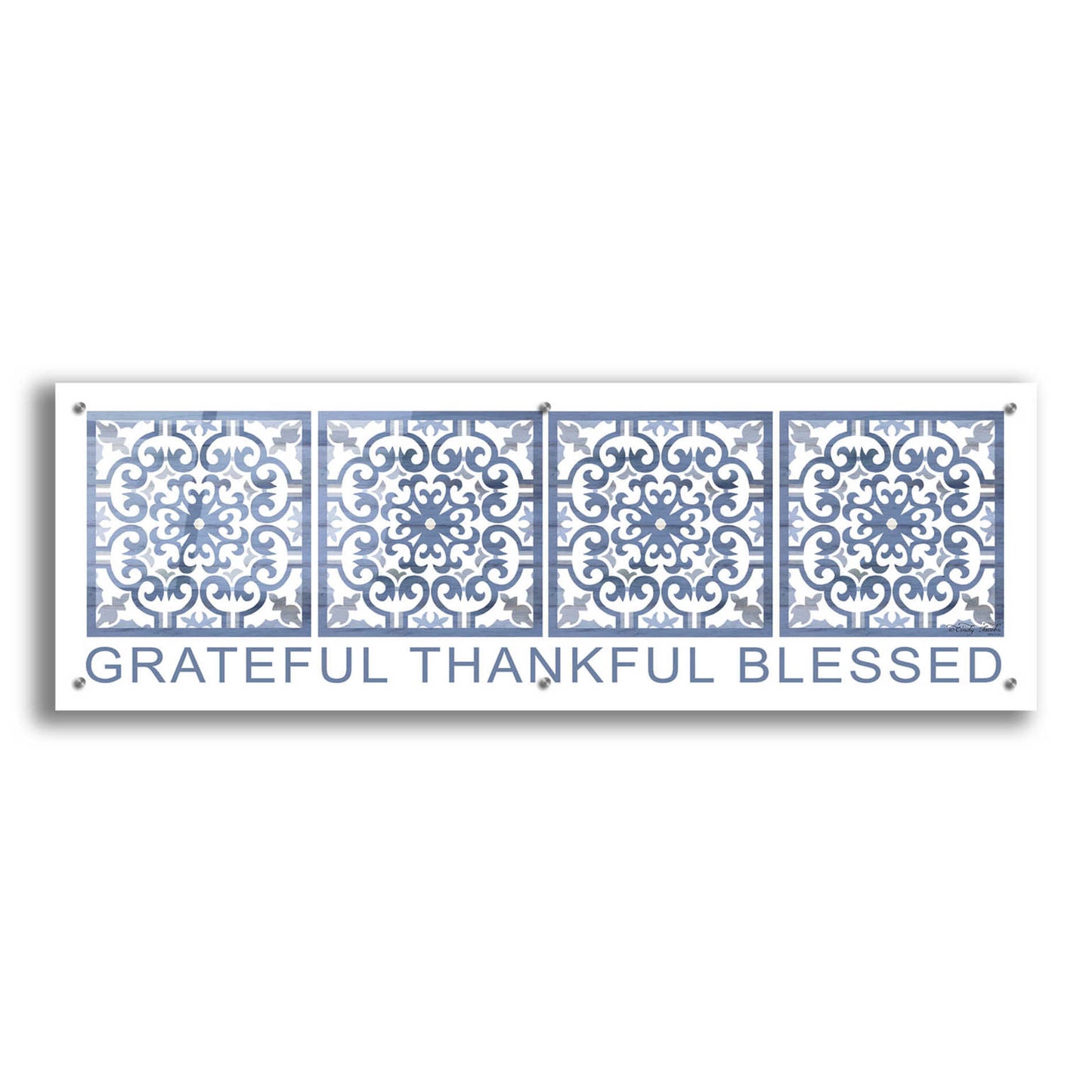 Epic Art 'Grateful, Thankful, Blessed Pattern' by Cindy Jacobs, Acrylic Glass Wall Art,48x16