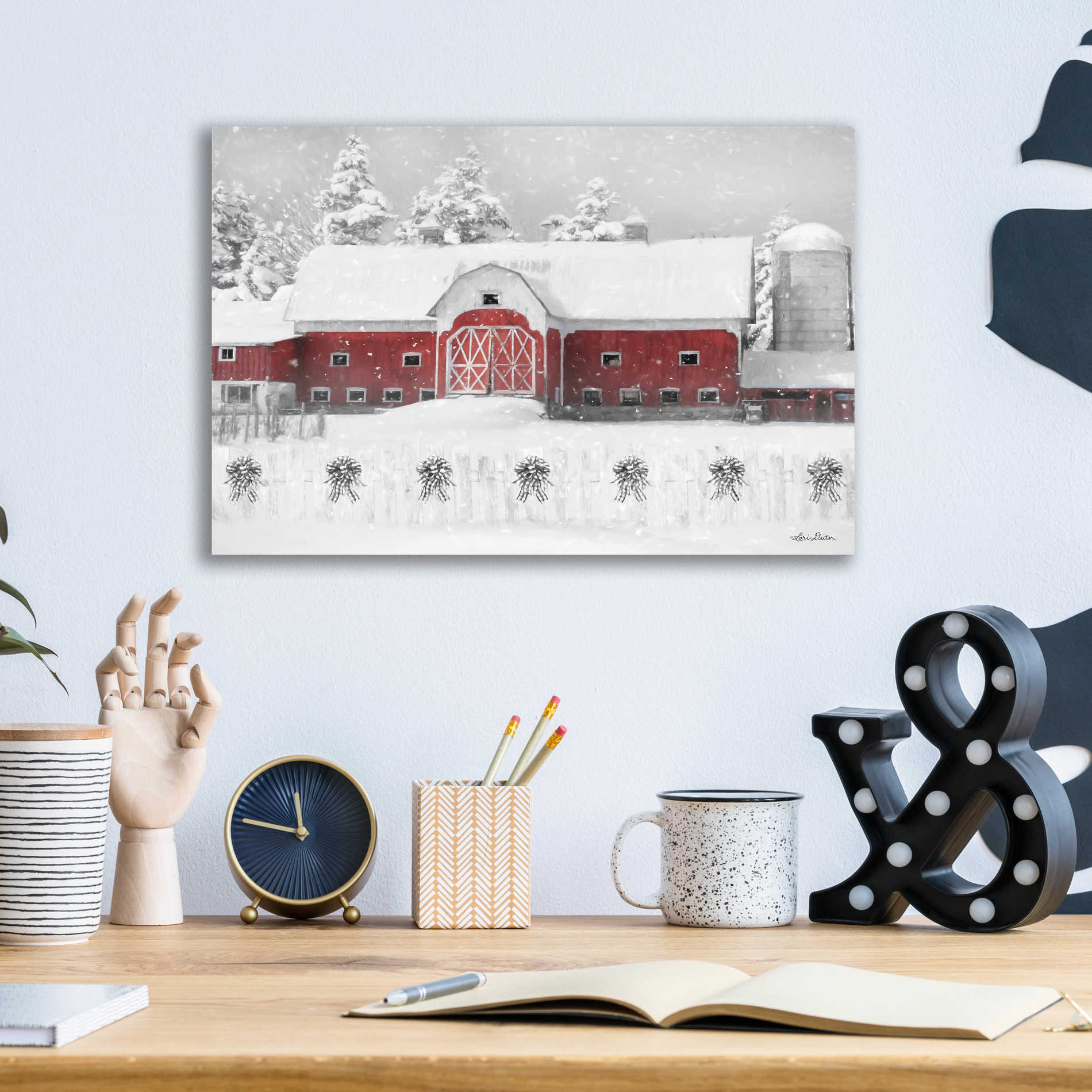 Epic Art 'Barn with Fence and Bows' by Lori Deiter Acrylic Glass Wall Art,16x12