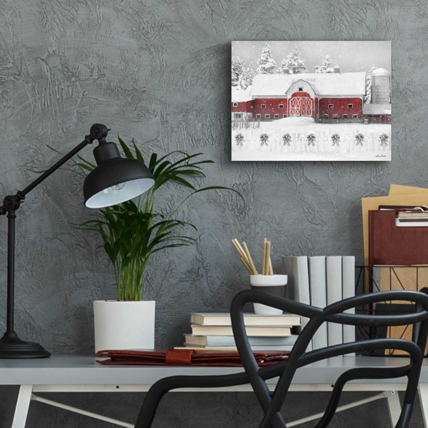Epic Art 'Barn with Fence and Bows' by Lori Deiter Acrylic Glass Wall Art,16x12