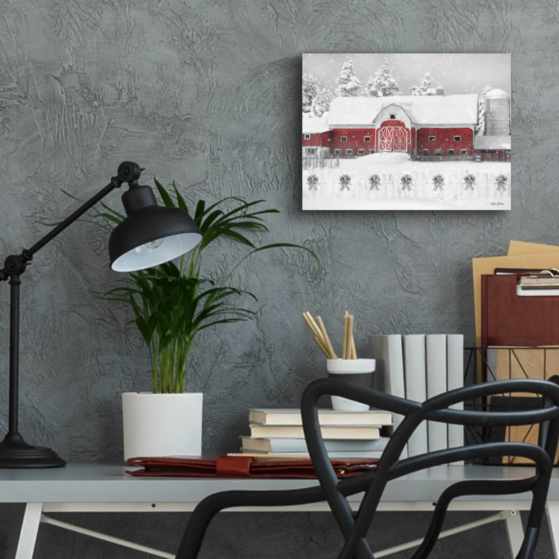 Epic Art 'Barn with Fence and Bows' by Lori Deiter Acrylic Glass Wall Art,16x12