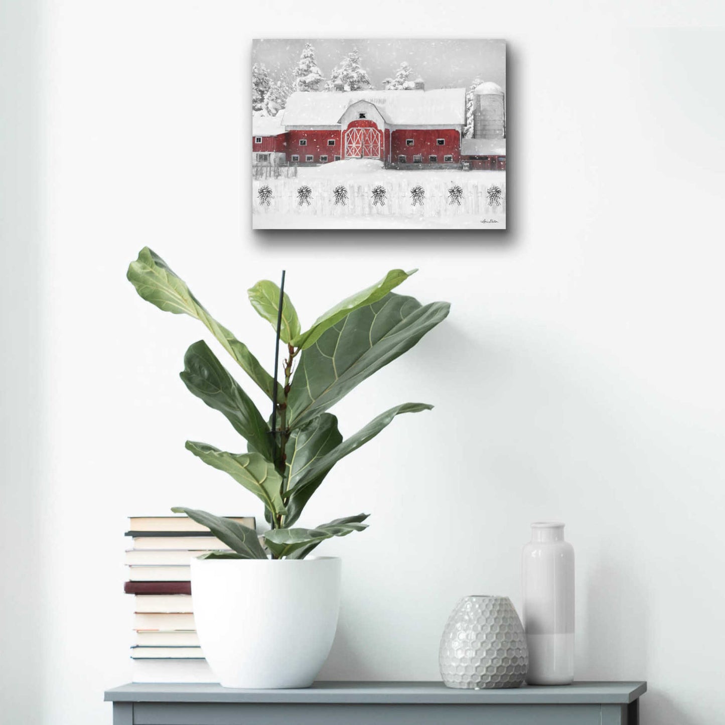 Epic Art 'Barn with Fence and Bows' by Lori Deiter Acrylic Glass Wall Art,16x12