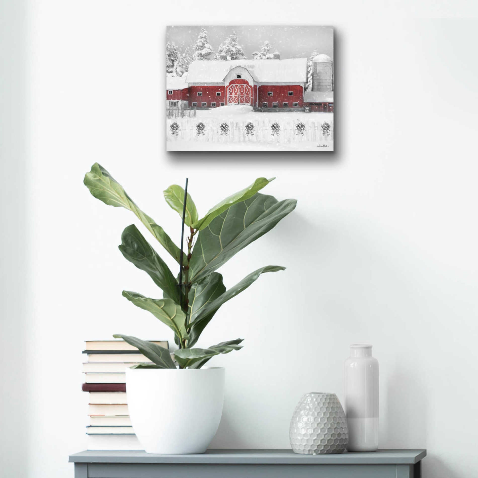 Epic Art 'Barn with Fence and Bows' by Lori Deiter Acrylic Glass Wall Art,16x12