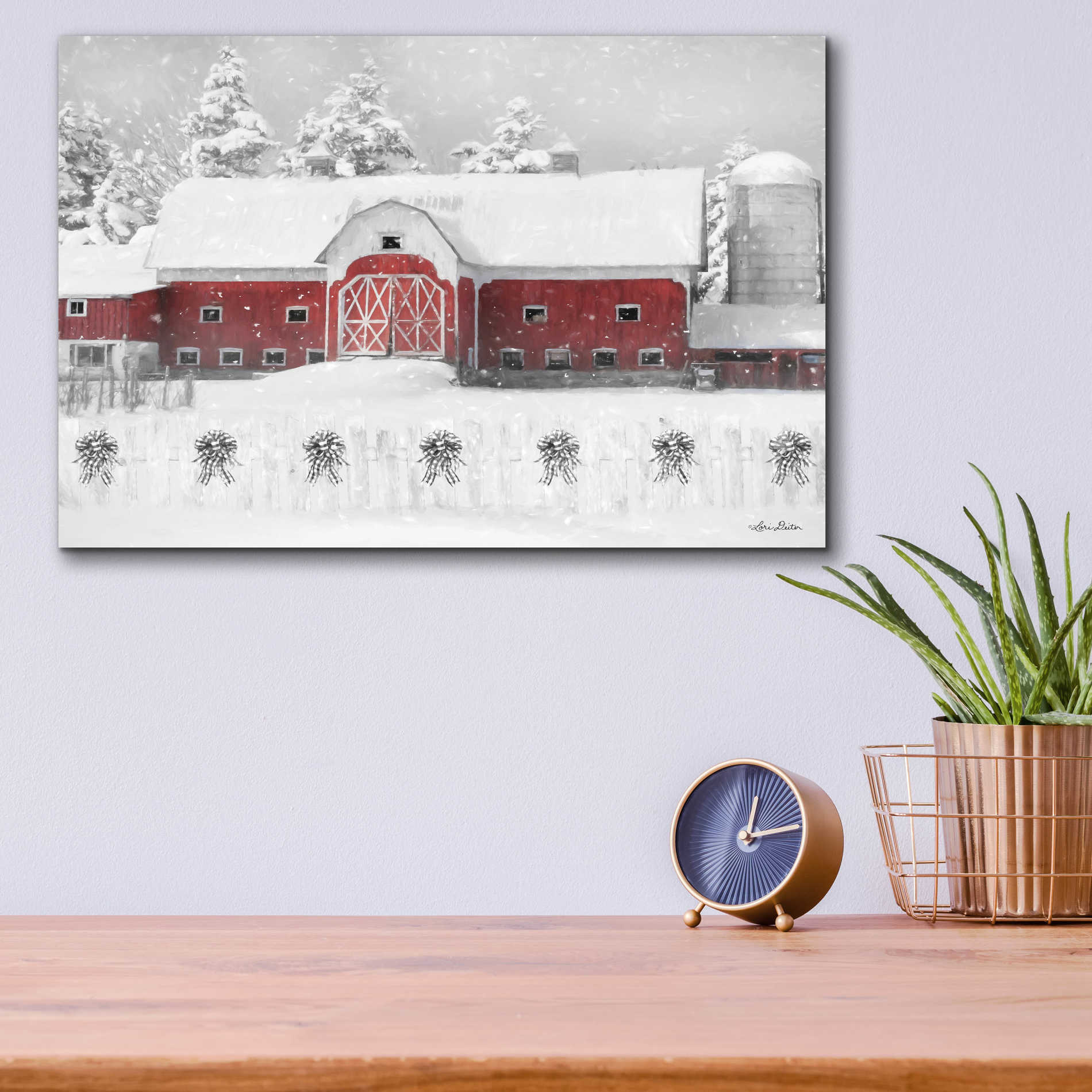 Epic Art 'Barn with Fence and Bows' by Lori Deiter Acrylic Glass Wall Art,16x12