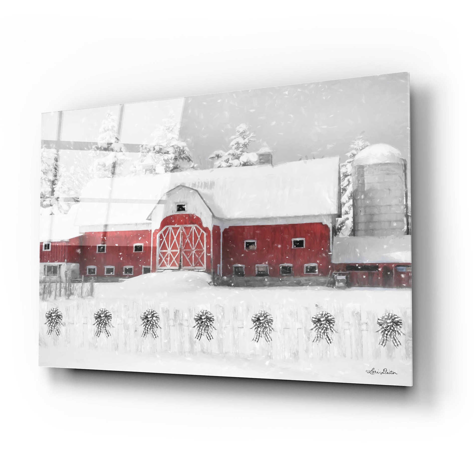 Epic Art 'Barn with Fence and Bows' by Lori Deiter Acrylic Glass Wall Art,24x16