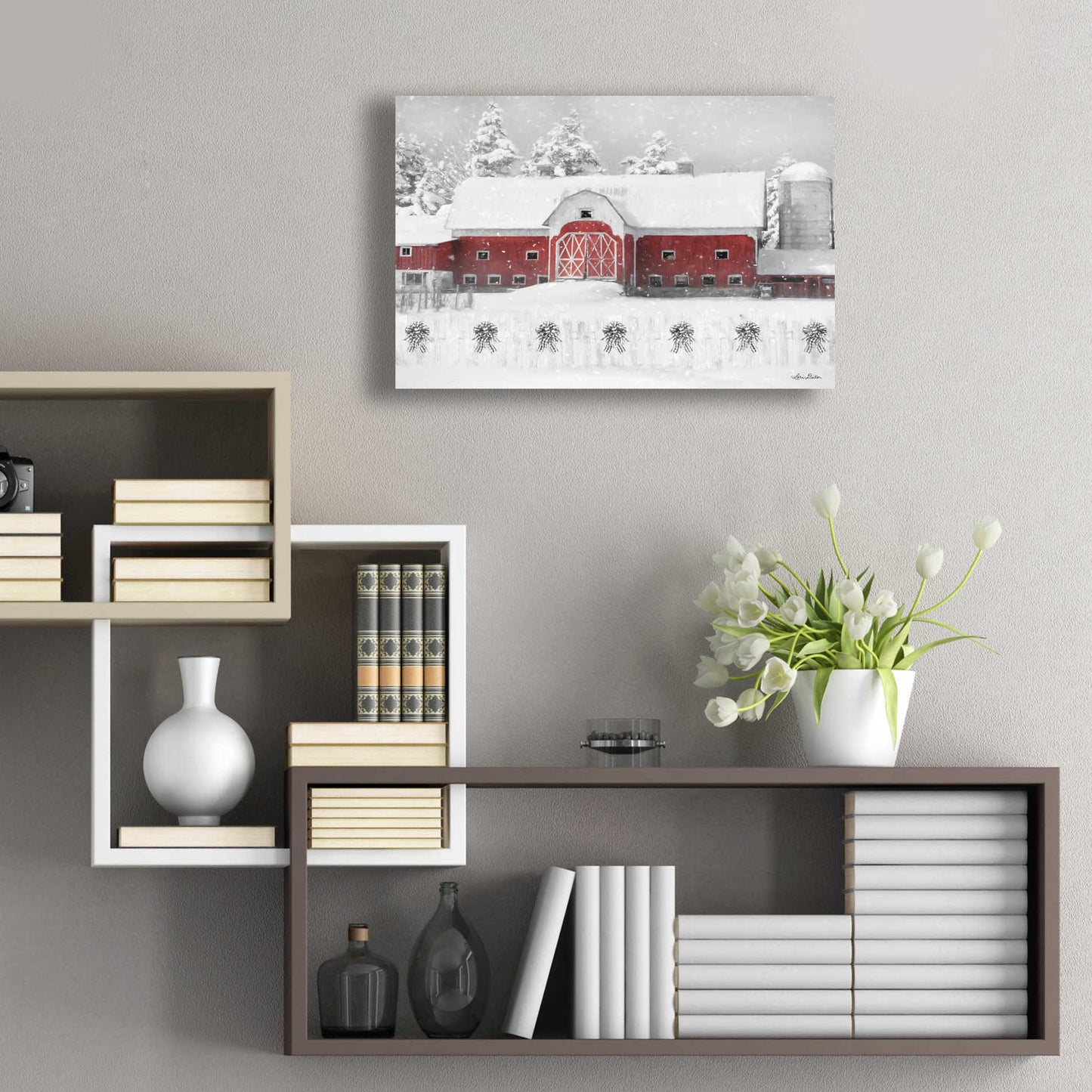 Epic Art 'Barn with Fence and Bows' by Lori Deiter Acrylic Glass Wall Art,24x16