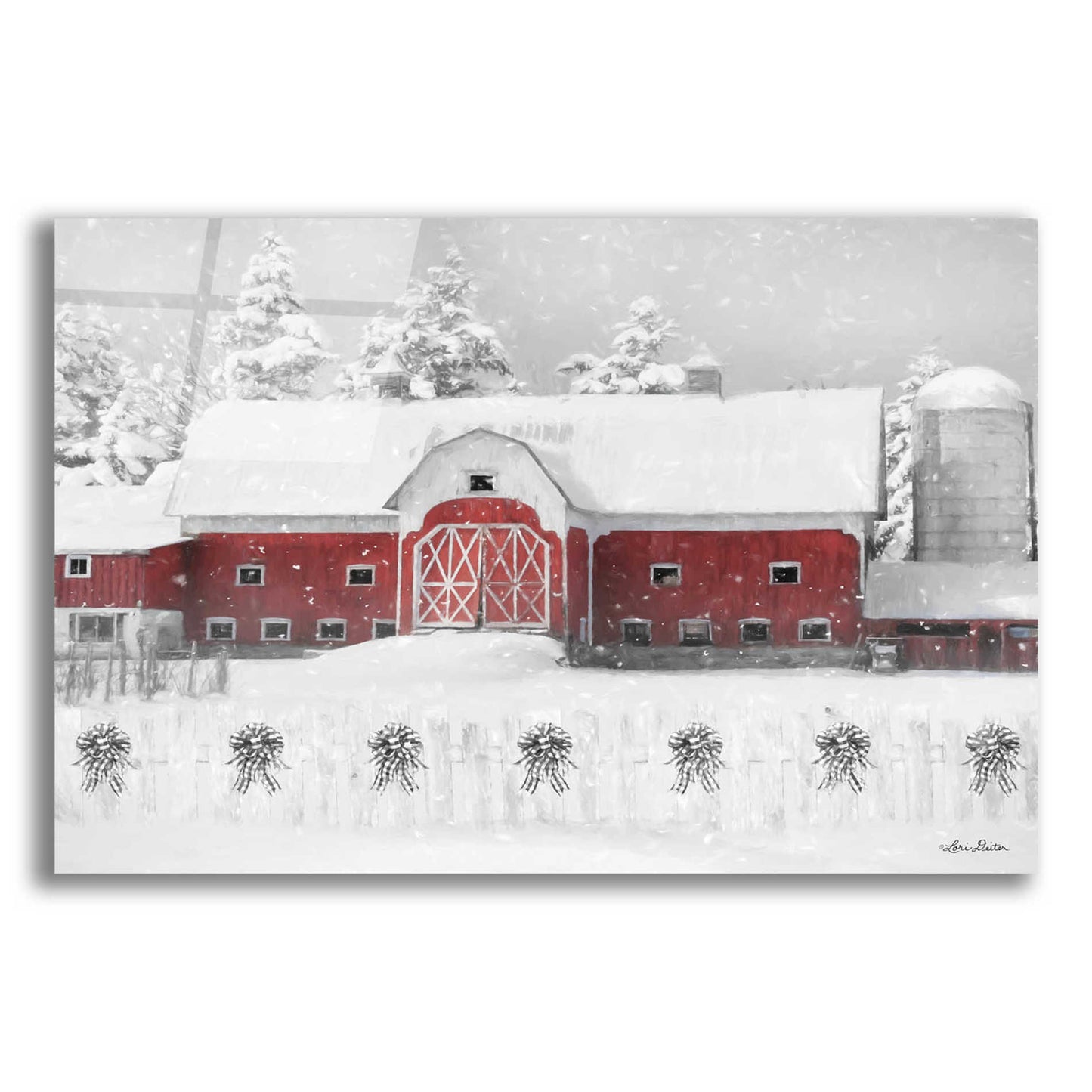 Epic Art 'Barn with Fence and Bows' by Lori Deiter Acrylic Glass Wall Art,24x16