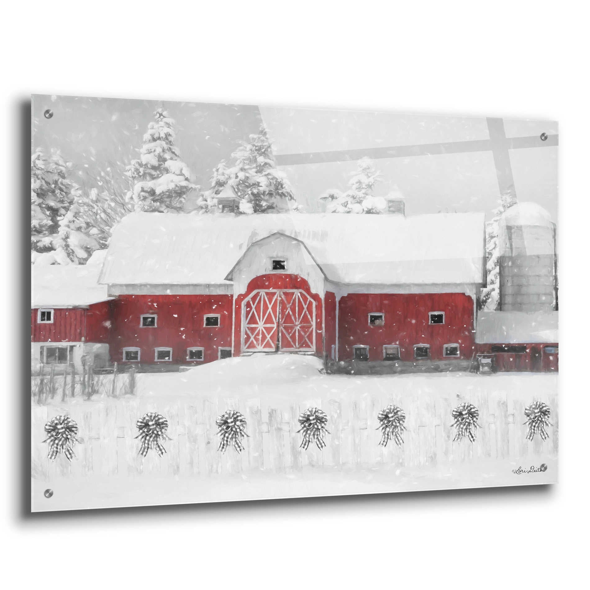 Epic Art 'Barn with Fence and Bows' by Lori Deiter Acrylic Glass Wall Art,36x24