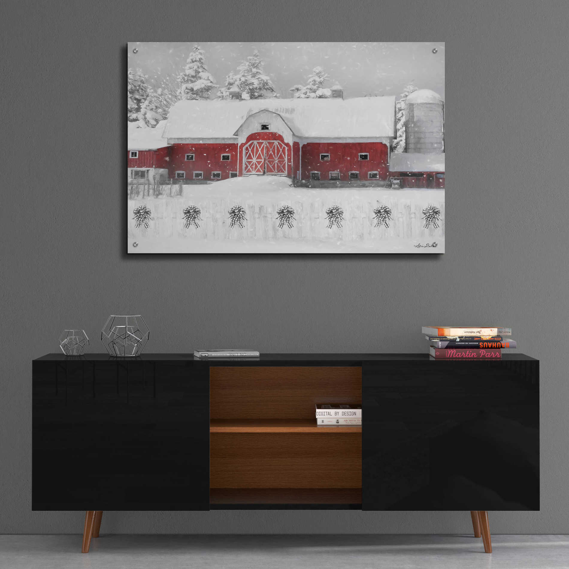 Epic Art 'Barn with Fence and Bows' by Lori Deiter Acrylic Glass Wall Art,36x24
