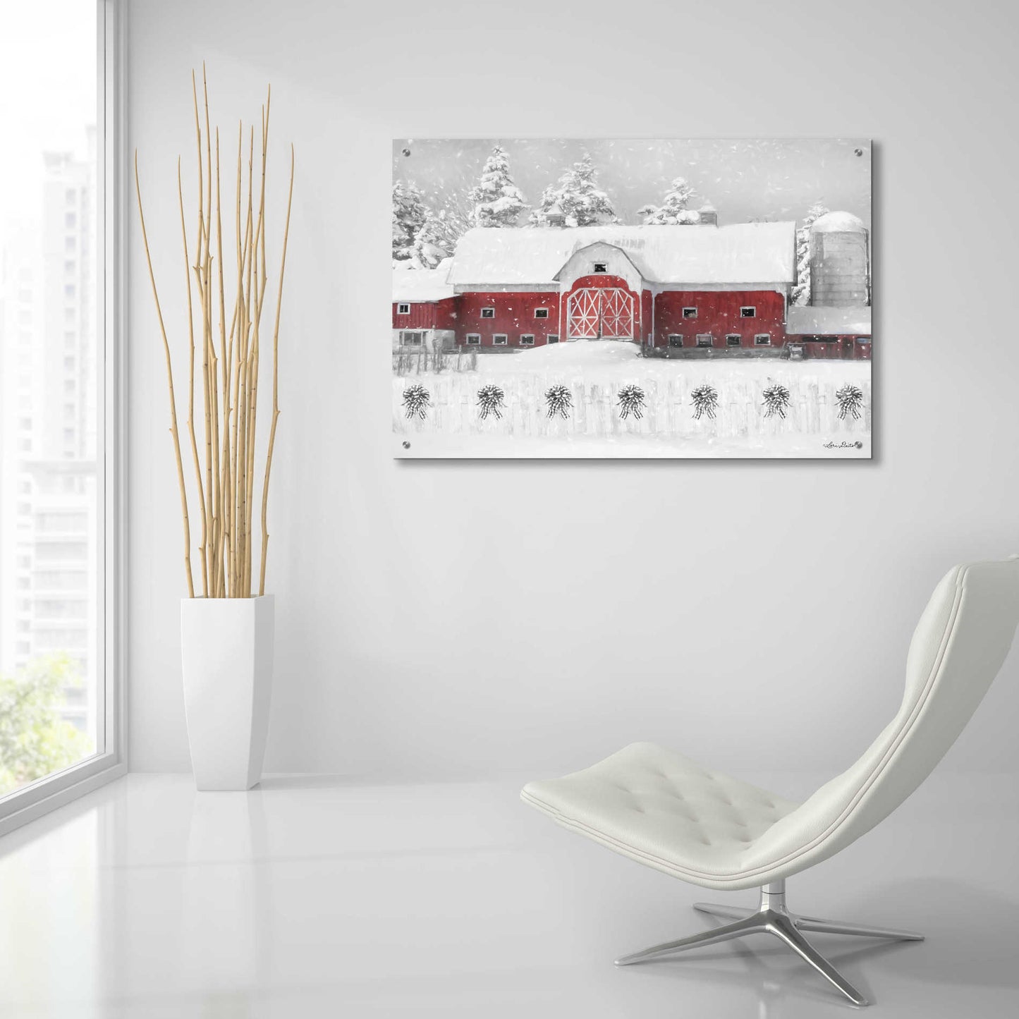 Epic Art 'Barn with Fence and Bows' by Lori Deiter Acrylic Glass Wall Art,36x24