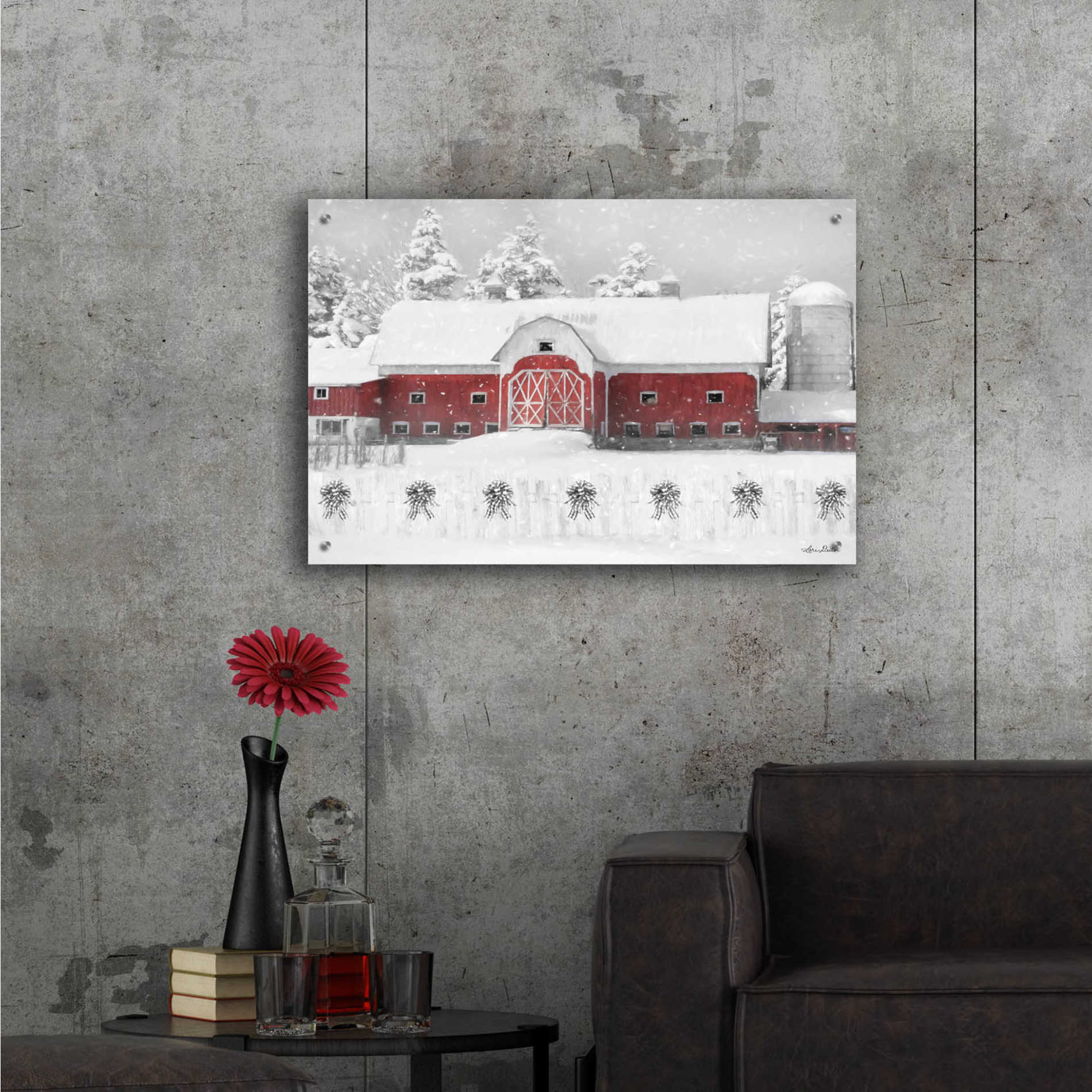 Epic Art 'Barn with Fence and Bows' by Lori Deiter Acrylic Glass Wall Art,36x24