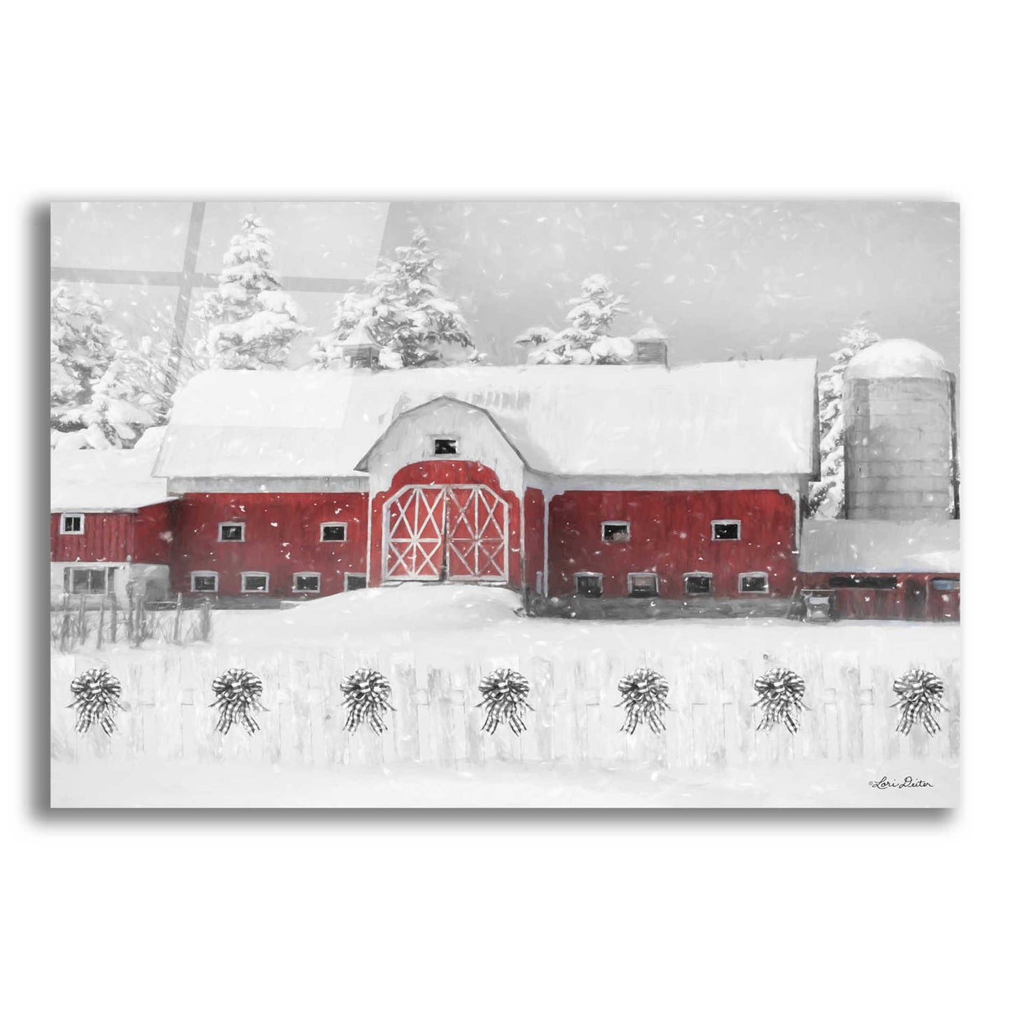 Epic Art 'Barn with Fence and Bows' by Lori Deiter Acrylic Glass Wall Art