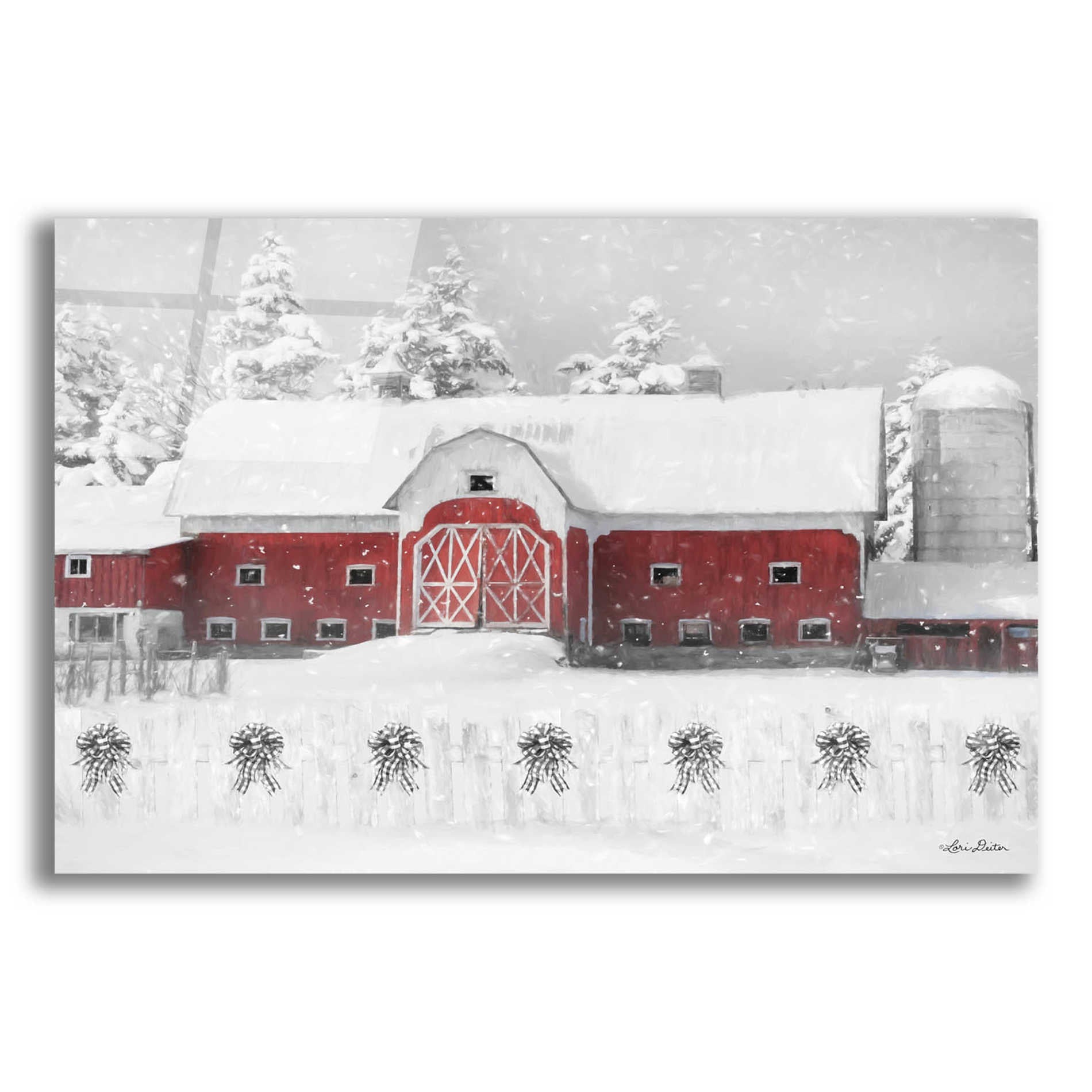 Epic Art 'Barn with Fence and Bows' by Lori Deiter Acrylic Glass Wall Art