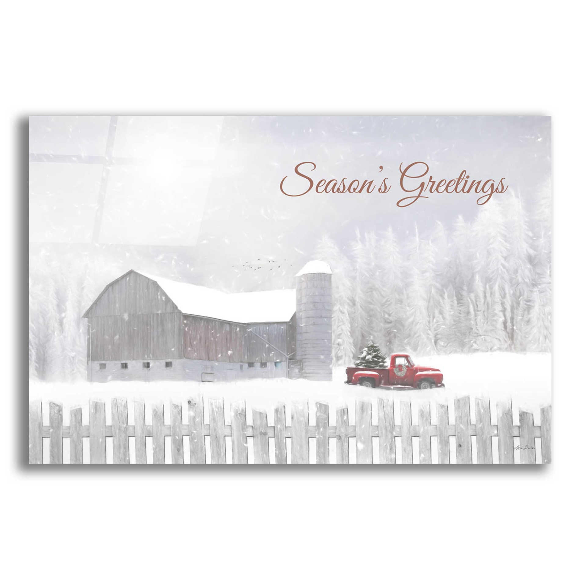 Epic Art 'Season's Greetings with Truck' by Lori Deiter Acrylic Glass Wall Art,16x12