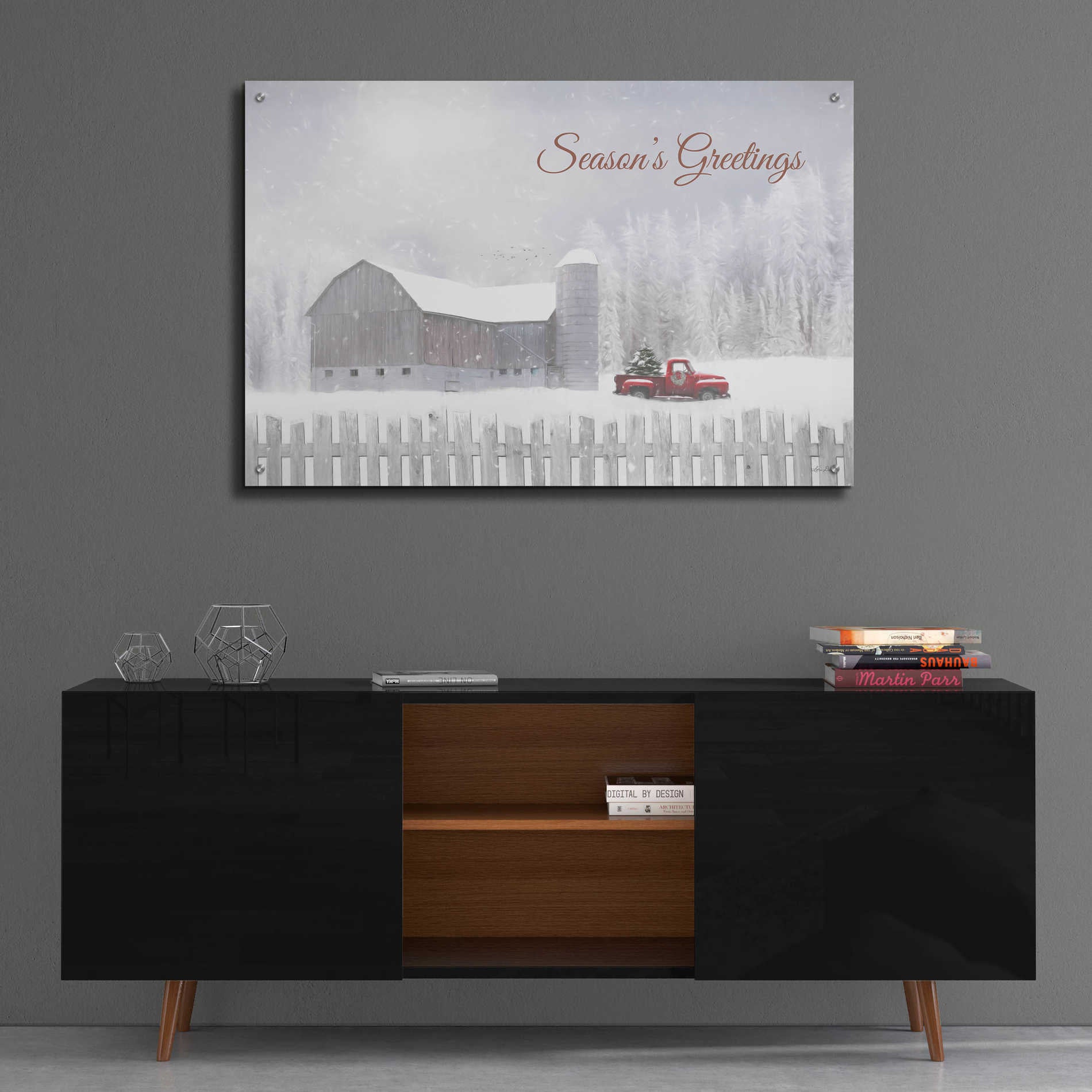 Epic Art 'Season's Greetings with Truck' by Lori Deiter Acrylic Glass Wall Art,36x24