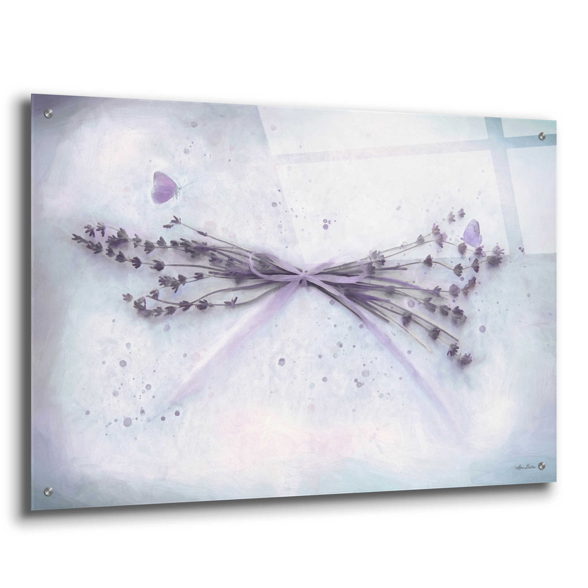 Epic Art 'Lavender and Butterflies II' by Lori Deiter Acrylic Glass Wall Art,36x24