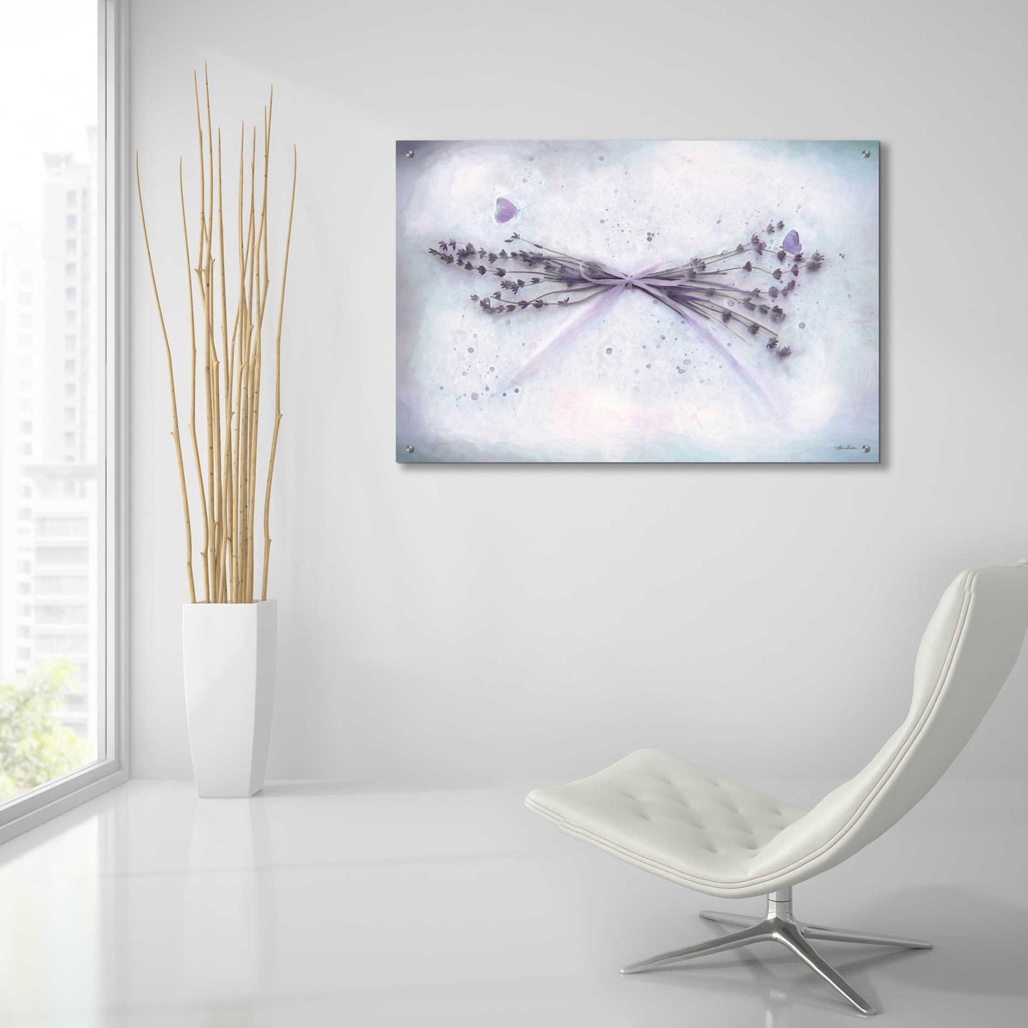 Epic Art 'Lavender and Butterflies II' by Lori Deiter Acrylic Glass Wall Art,36x24