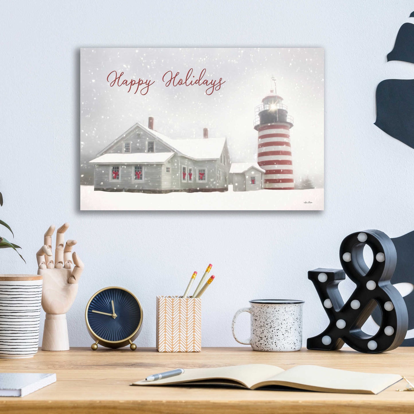 Epic Art 'Happy Holidays Lighthouse' by Lori Deiter Acrylic Glass Wall Art,16x12