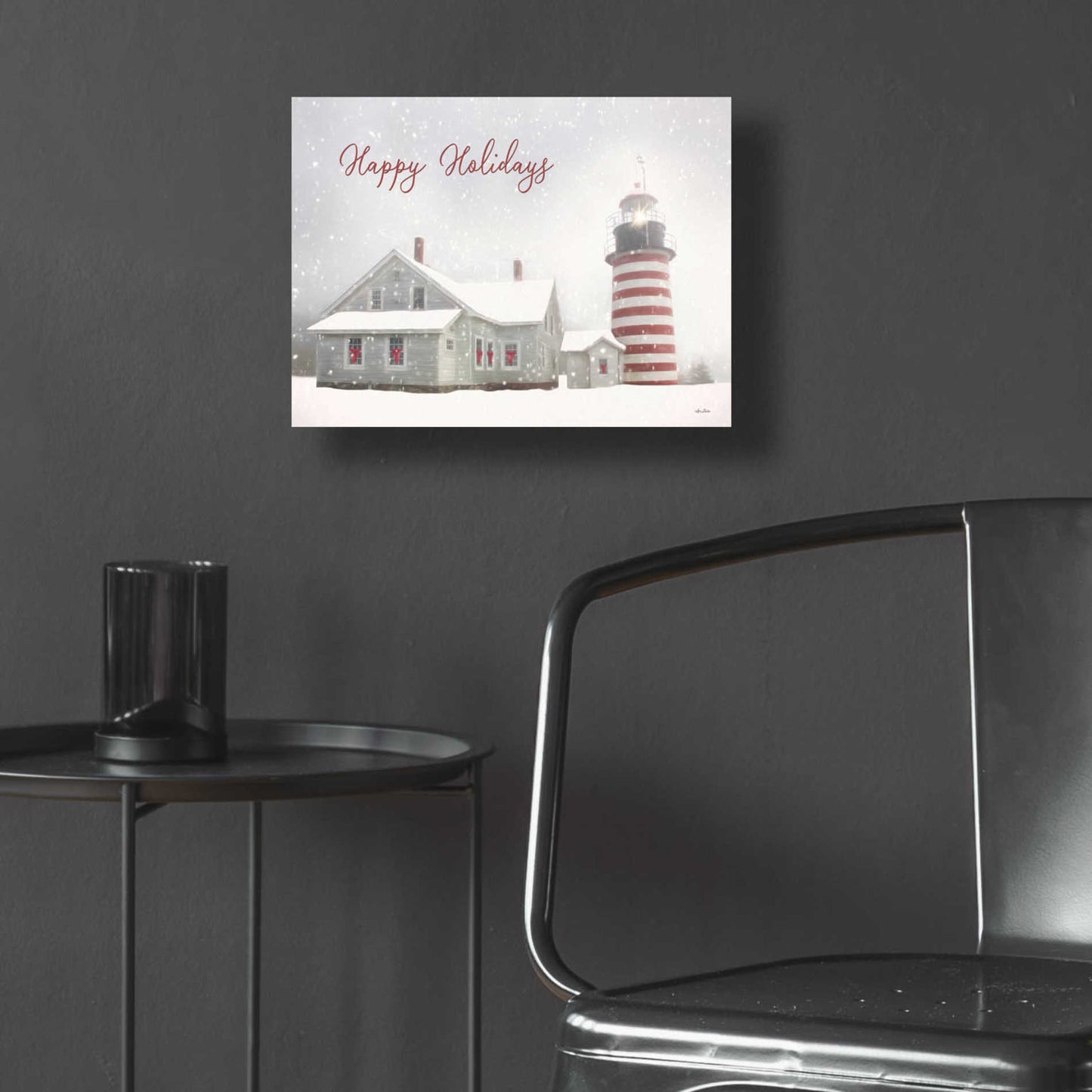 Epic Art 'Happy Holidays Lighthouse' by Lori Deiter Acrylic Glass Wall Art,16x12