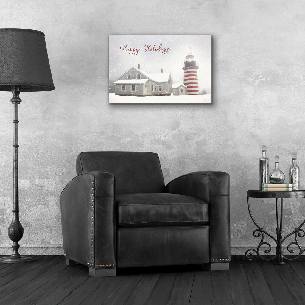 Epic Art 'Happy Holidays Lighthouse' by Lori Deiter Acrylic Glass Wall Art,24x16