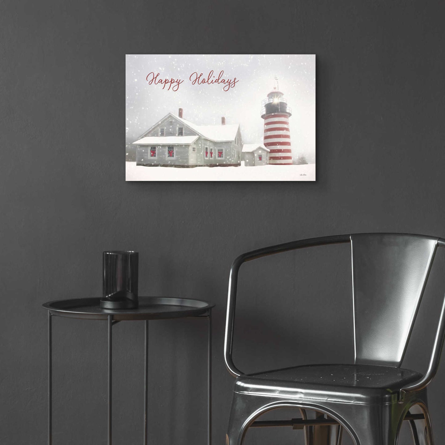 Epic Art 'Happy Holidays Lighthouse' by Lori Deiter Acrylic Glass Wall Art,24x16