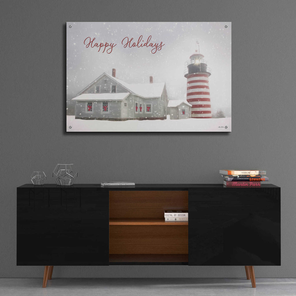 Epic Art 'Happy Holidays Lighthouse' by Lori Deiter Acrylic Glass Wall Art,36x24