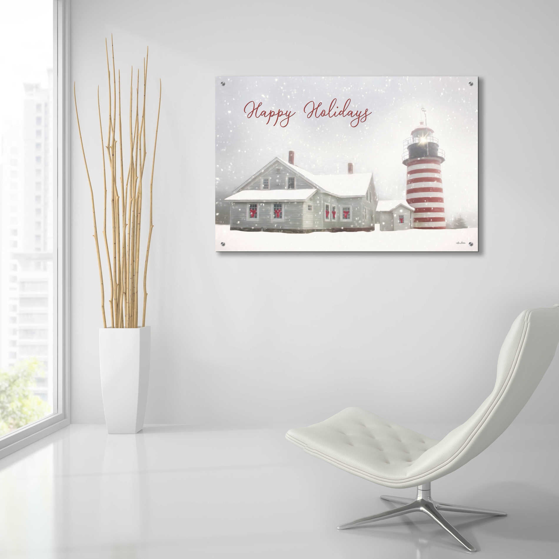 Epic Art 'Happy Holidays Lighthouse' by Lori Deiter Acrylic Glass Wall Art,36x24