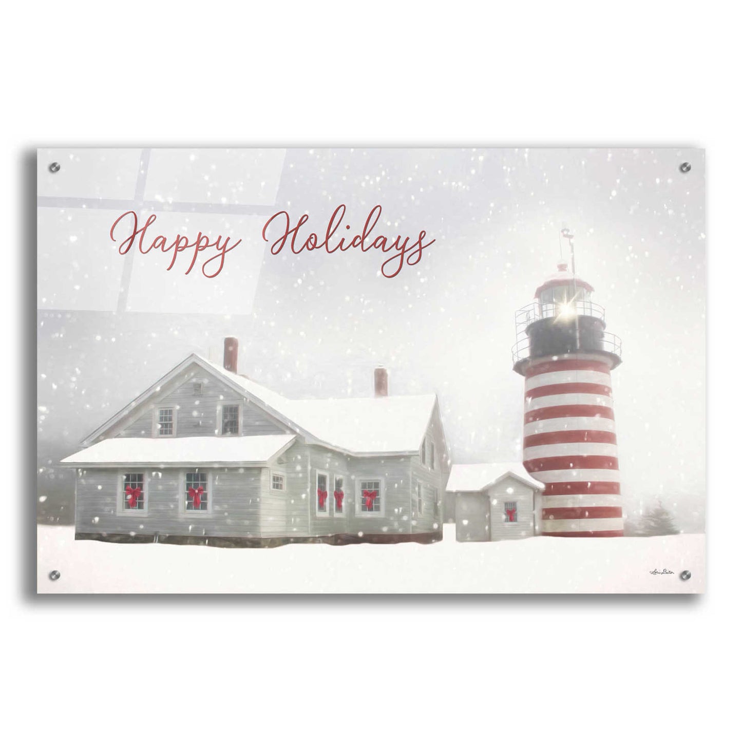 Epic Art 'Happy Holidays Lighthouse' by Lori Deiter Acrylic Glass Wall Art,36x24