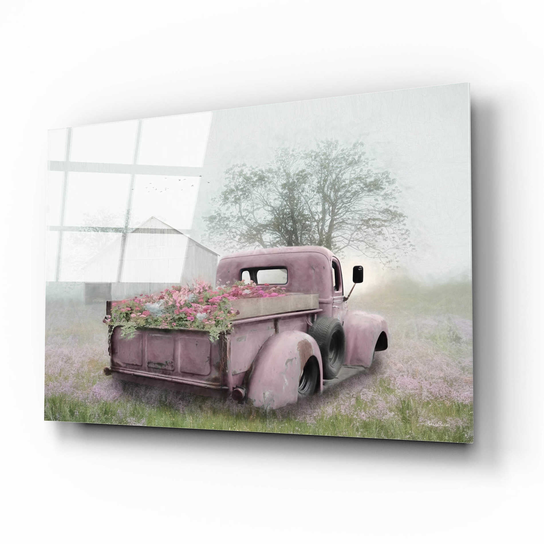 Epic Art 'Pink Flower Truck' by Lori Deiter Acrylic Glass Wall Art,16x12