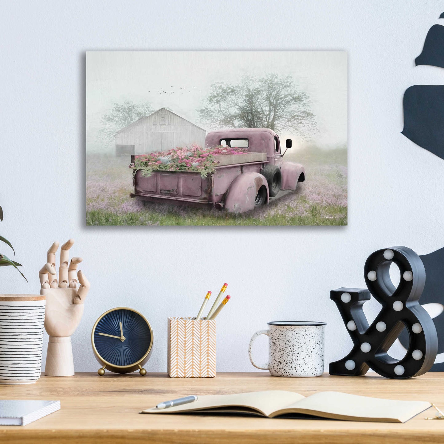 Epic Art 'Pink Flower Truck' by Lori Deiter Acrylic Glass Wall Art,16x12