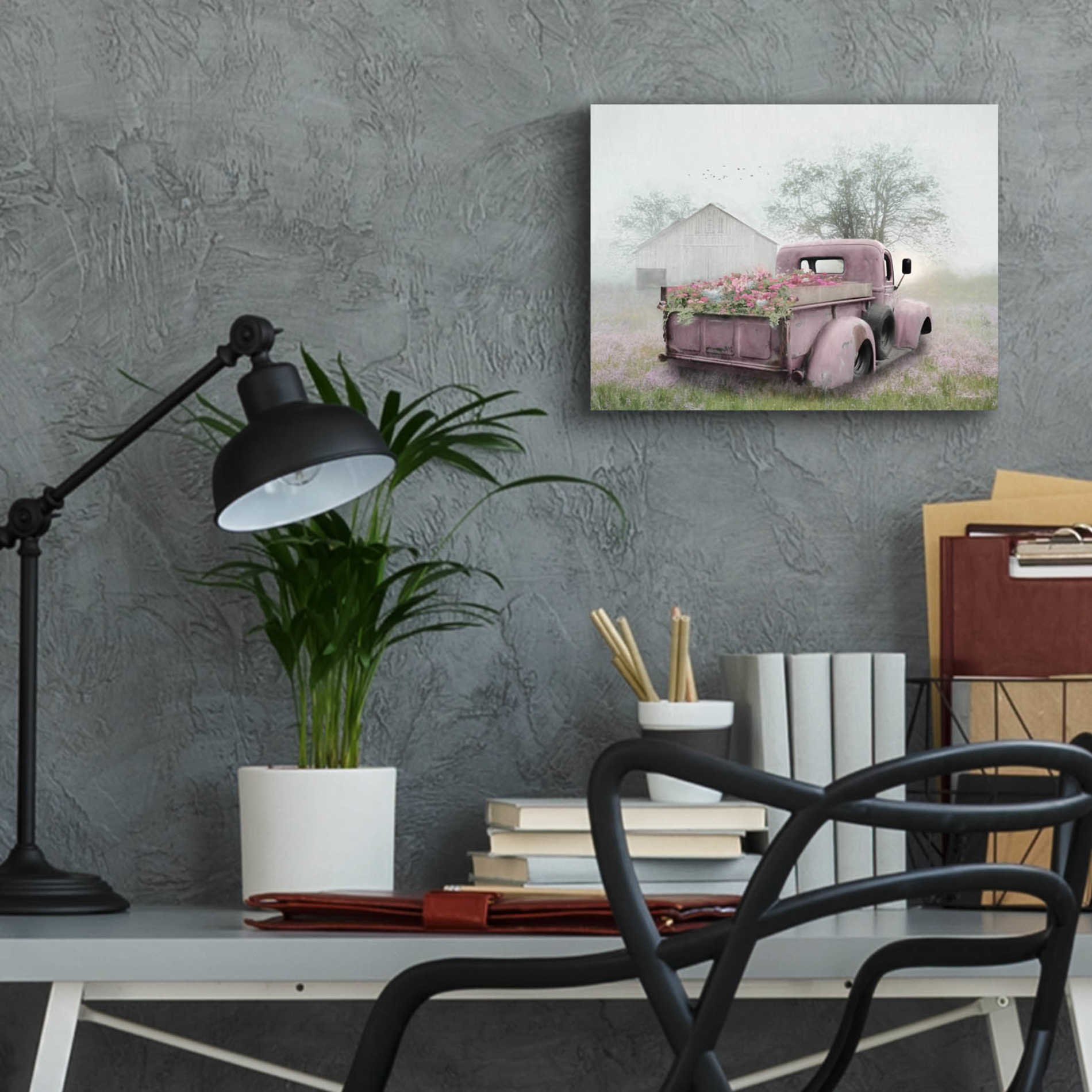 Epic Art 'Pink Flower Truck' by Lori Deiter Acrylic Glass Wall Art,16x12